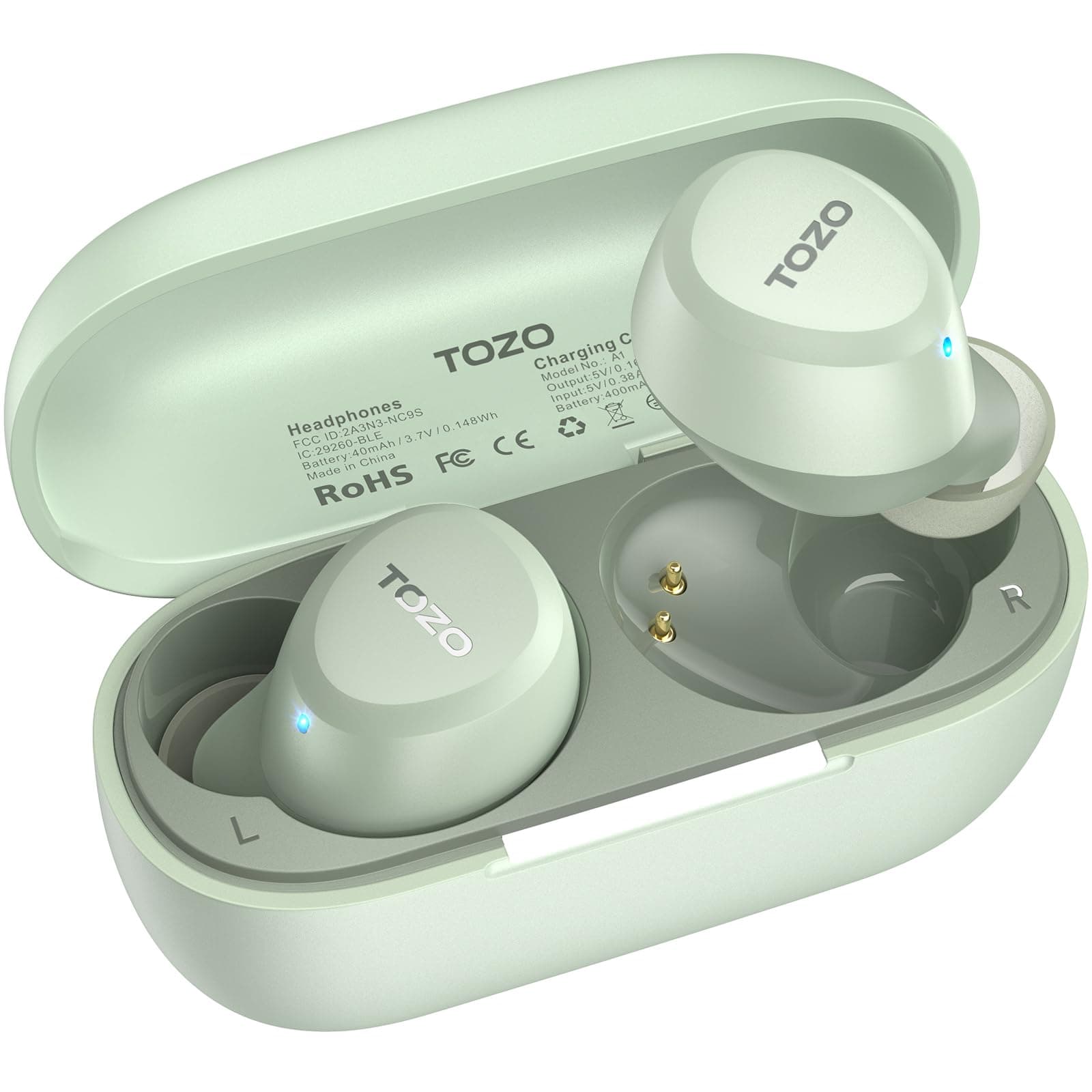 TOZO A1 Wireless Earbuds Bluetooth 5.3 Light Weight in Ear IPX5 Waterproof Headphones 2 Mic for AI Calls, Immersive Premium Sound Bass Headset with Charging Case, 32 Presets EQ Customization via App