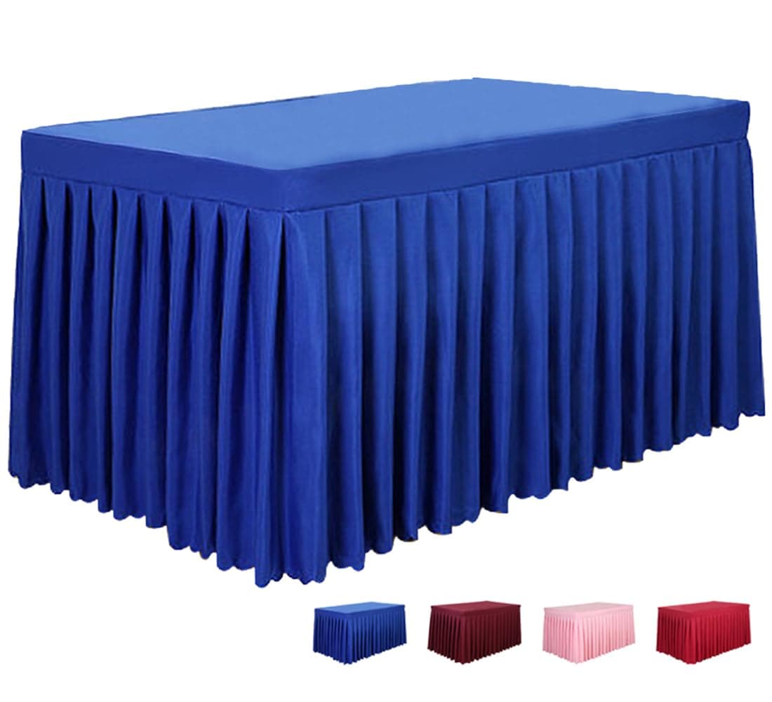 Tina 8' ft Polyester Fitted Tablecloth Table Skirt for Wedding Banquet Trade Show Royal Blue
