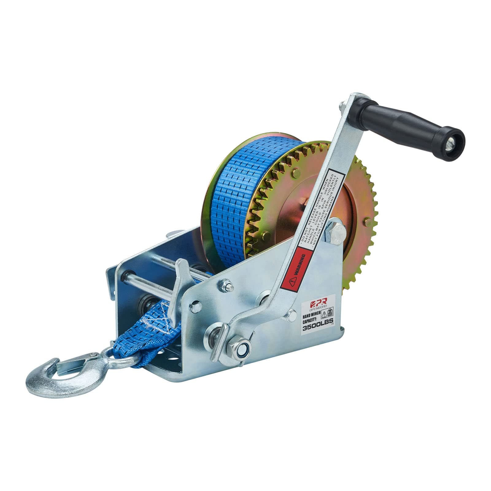 Boat Winch 3500lbs Hand Winch, with 32ft Blue Strap and 2 Speed switchable, for Boat Trailer Towing Winch