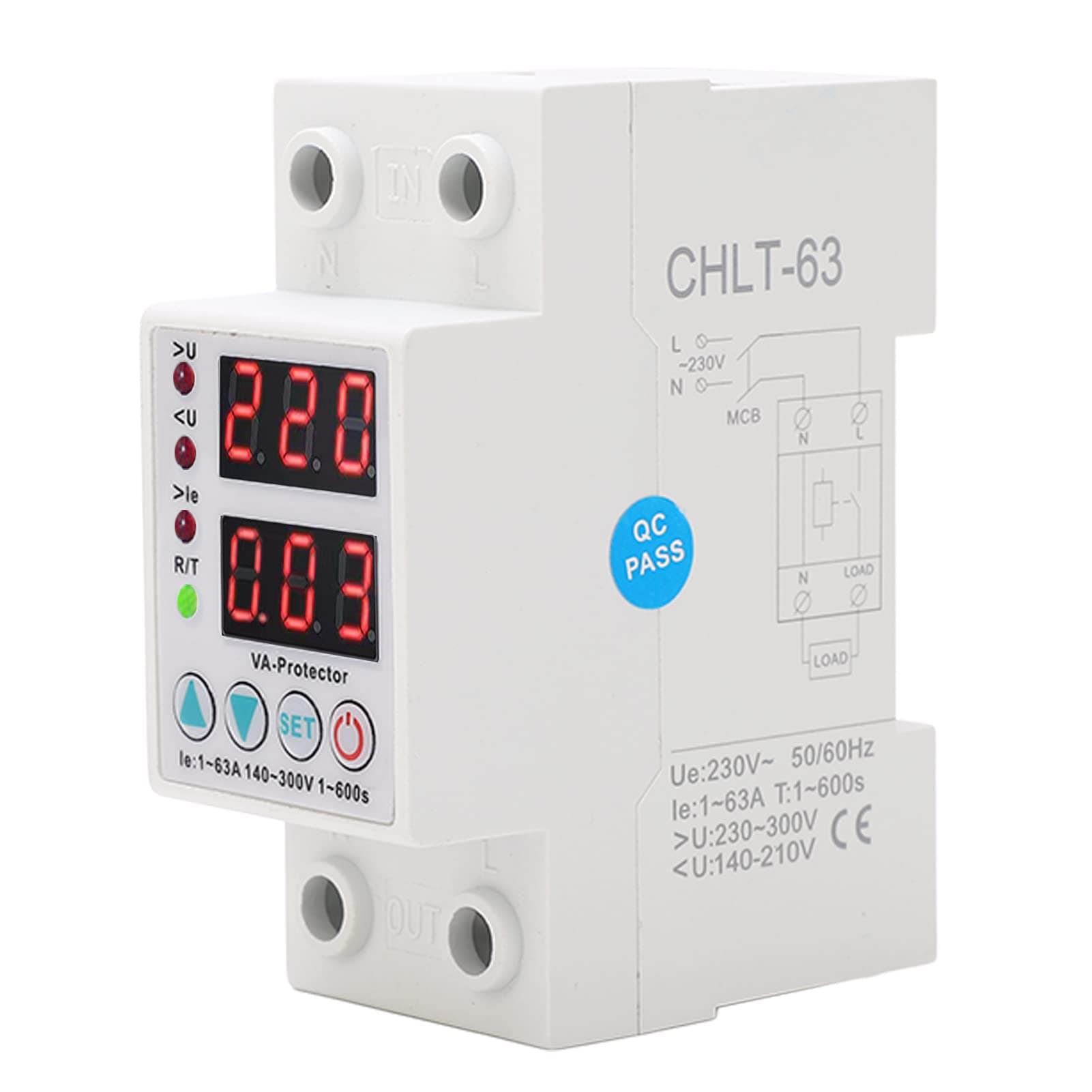 Voltage Protective Device Arrester Protection 230V 1-3A Adjustable Digital Display