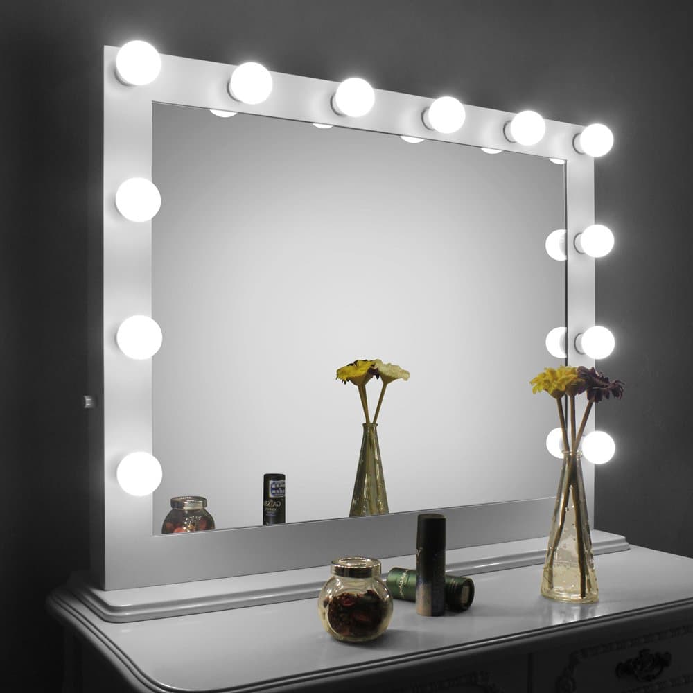 White Large Hollywood Makeup Mirror with light Vanity Mirror with Dimmer, Dressing LED Illuminated Cosmetic Mirror, Vanity Table Top Standing or Wall Mouted Lighting Mirror, Free LED Bulbs Gift