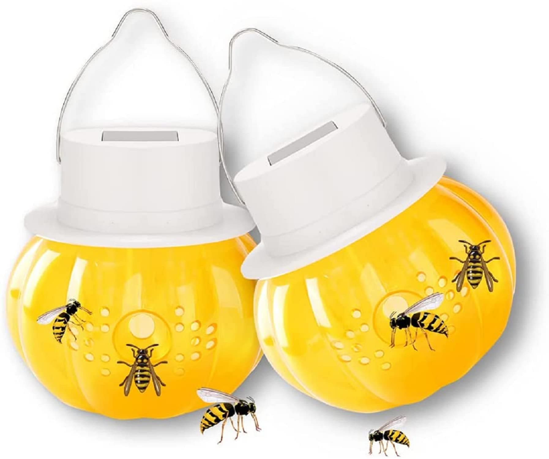 Excefore Wasp Trap Outdoor Hanging, 2 Pack Yellow Jacket Trap, Solar Wasp Repellent Carpenter Bee for Outside, Non-Toxic Reusable Hornet Traps Wasp Killer with Light Trapping Wasp,Hornet,Bee,Insects