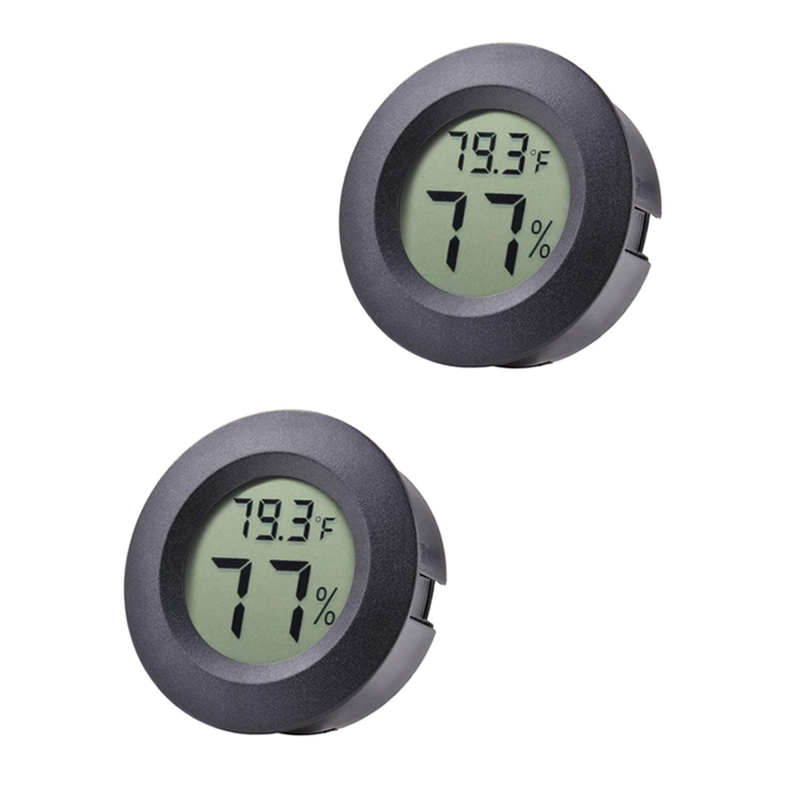 2-Pack Mini Hygrometer Thermometer Fahrenheit or Celsius Meter Digital LCD Monitor Indoor Room Round Humidity Temperature Gauge for 3D Printers Guitar Case Greenhouse Babyroom Reptile Incubator