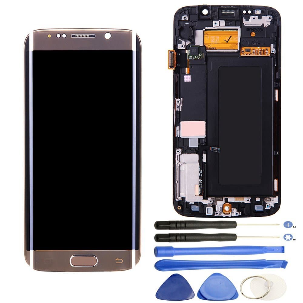 Comfine Original OEM Screen Replacement for Samsung Galaxy S6 Edge G925A G925T G925P, Super AMOLED Screen Full Assembly with Front Frame and Home Button, Repair Tools Included, Gold