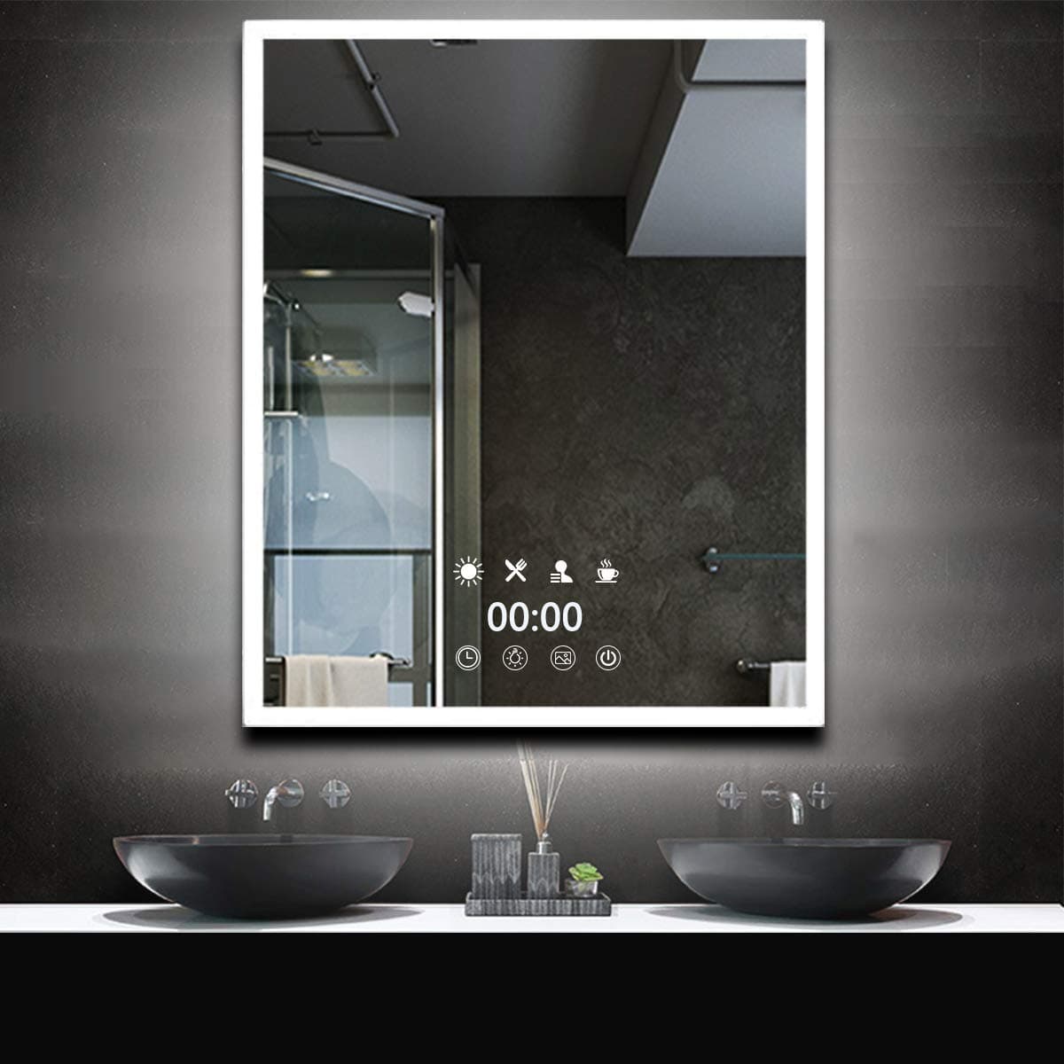 28" x 20" Time Clock Display LED Bathroom Vanity Mirror - Dimmable Wall Mount Mirror with Light Touch Button Vertical