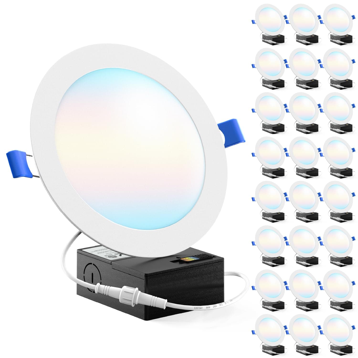 Sunco 24 Pack 6 Inch Ultra Thin LED Recessed Ceiling Lights, High Brightness 1500LM, Selectable CCT 2700K/3000K/4000K/5000K/6000K, Dimmable, 14W, Canless with Junction Box