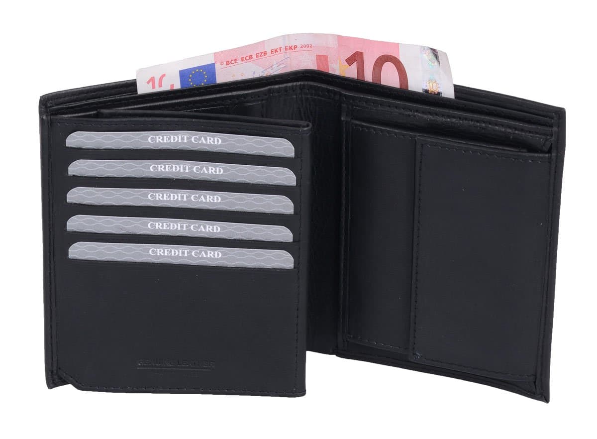 Men's Leather Quad fold Wallet 4.9 x 3.9 x 0.6 inch Black