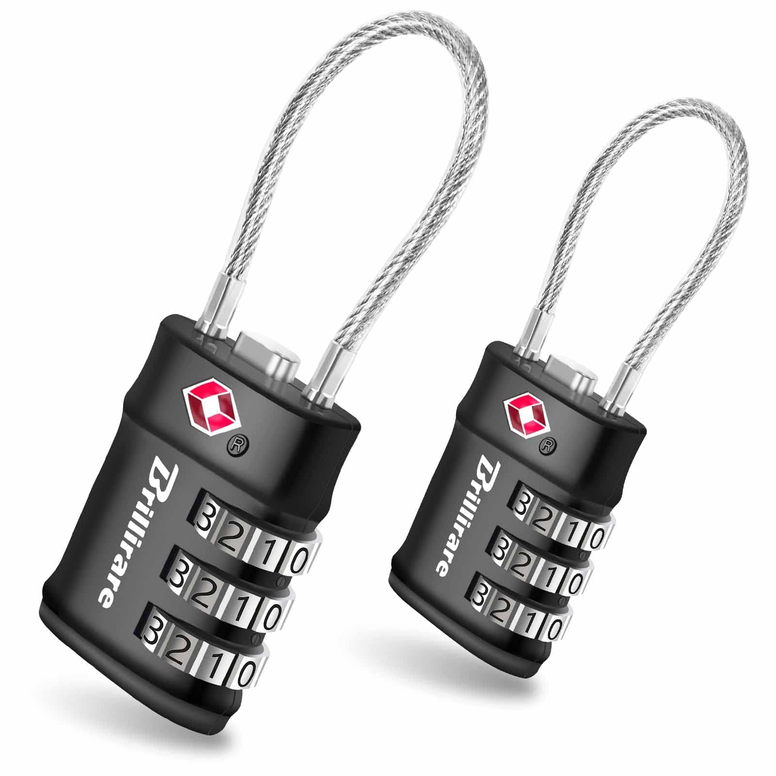 2 Pack TSA Approved Luggage Locks, Combination Travel Cable Lock, 3-Digit Waterproof Padlock, Zinc Alloy Outdoor Keyless Resettable Lock for Travel, Lockers, Bags, Backpack, Gym, Gate-
