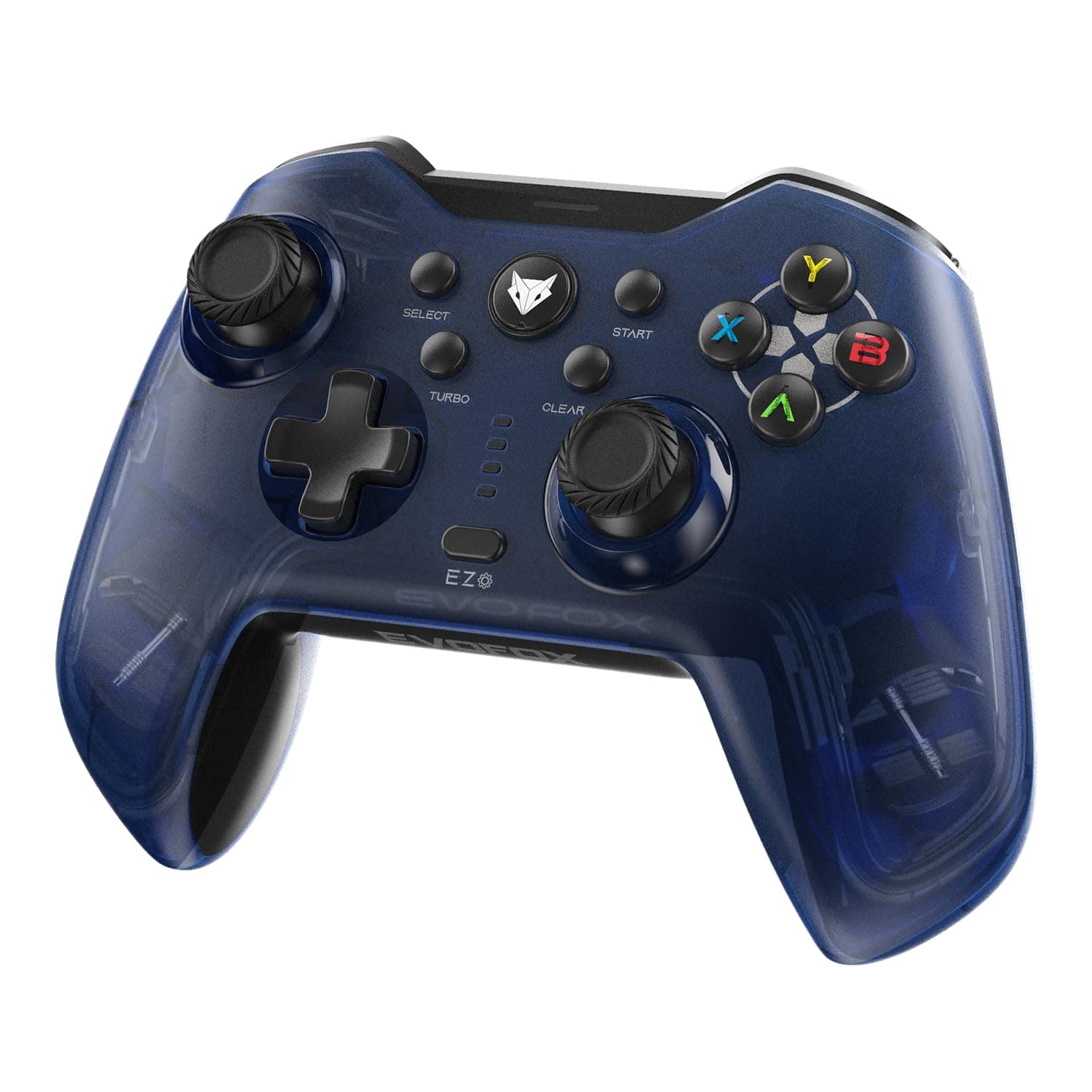 EvoFox Elite X Wireless Gamepad for PC with Programmable Macro Back Buttons, Adjustable Dual Vibration,Analog Triggers,High Precision joysticks,Low Latency,Translucent Shell Controller for pc (Blue)