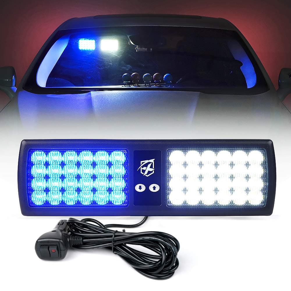 Xprite White Blue LED Visor Strobe Flashing Lights Sunshield Hazard Warning Light for Law Enforcement Police Volunteer Firefighter Emergency Vehicles Trucks Cars