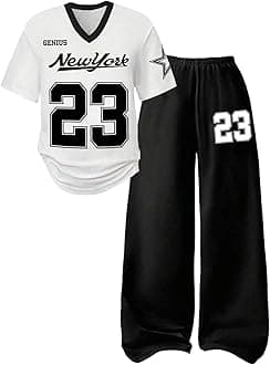 SOLY HUX Girl's Sporty Outfits Number Graphic Jersey Shirt and Baggy Sweatpants Suit 2 Piece Set