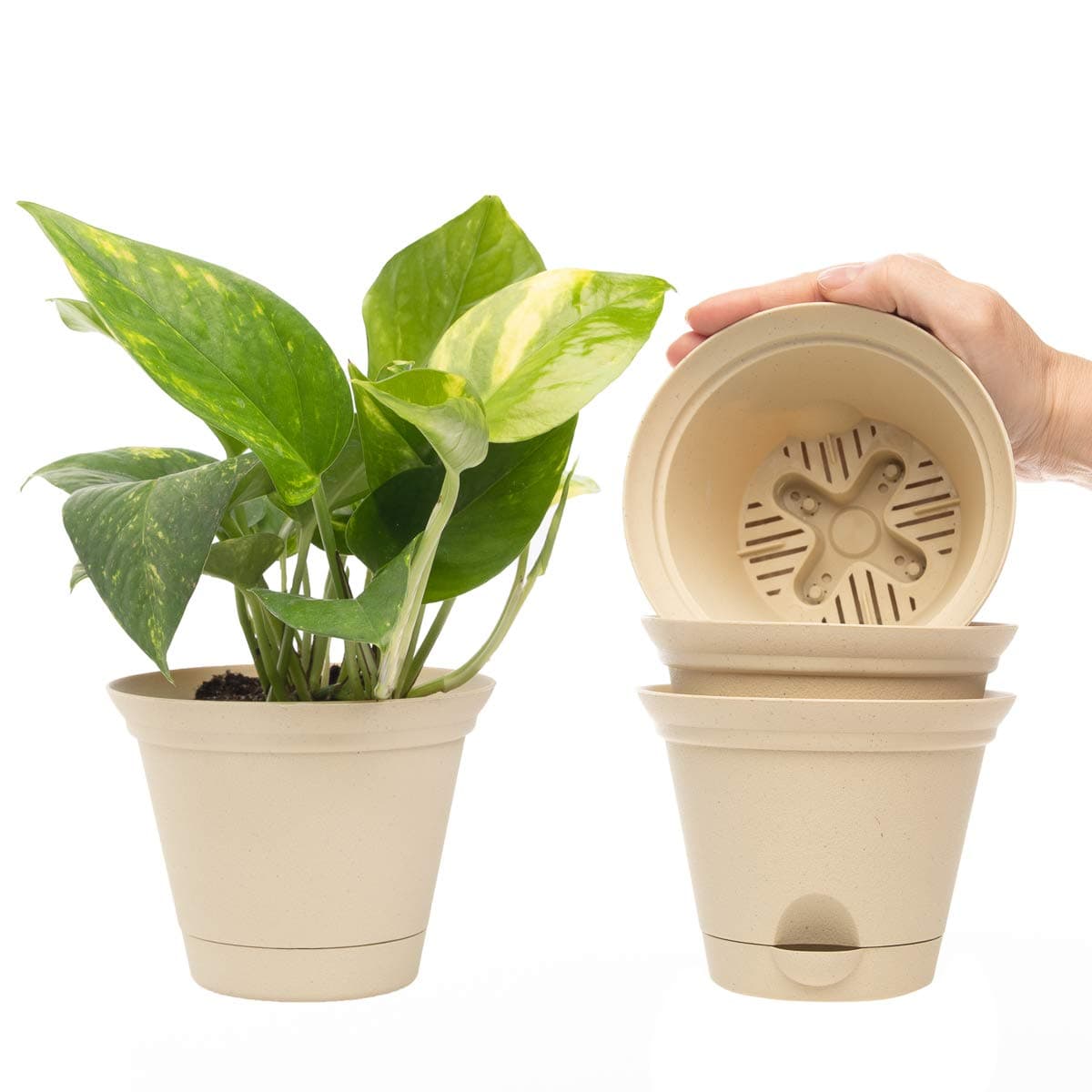 (4 Pack) 5.2 Inch Plant Spa Flared Self Watering Planter Indoor Outdoor Planters Flower Pot