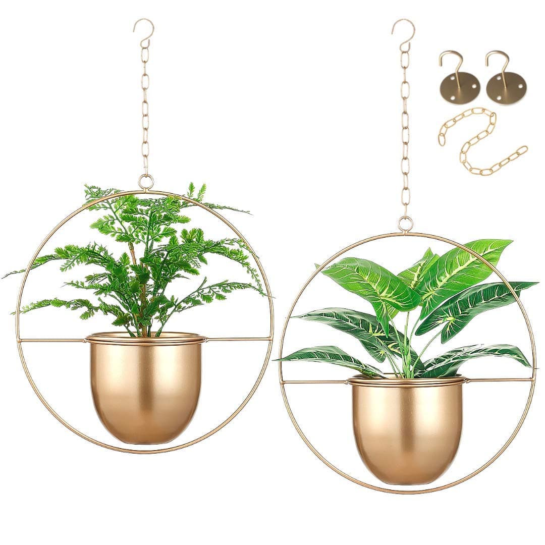 Eco Joy 2 Pack Boho Metal Hanging Planters with 6 Pot (Detachable) + Hook + Chain | Hanging Planters Indoor, Modern Wall & Ceiling Planters, Gold Planter for Indoor & Outdoor, NO Plant incld.