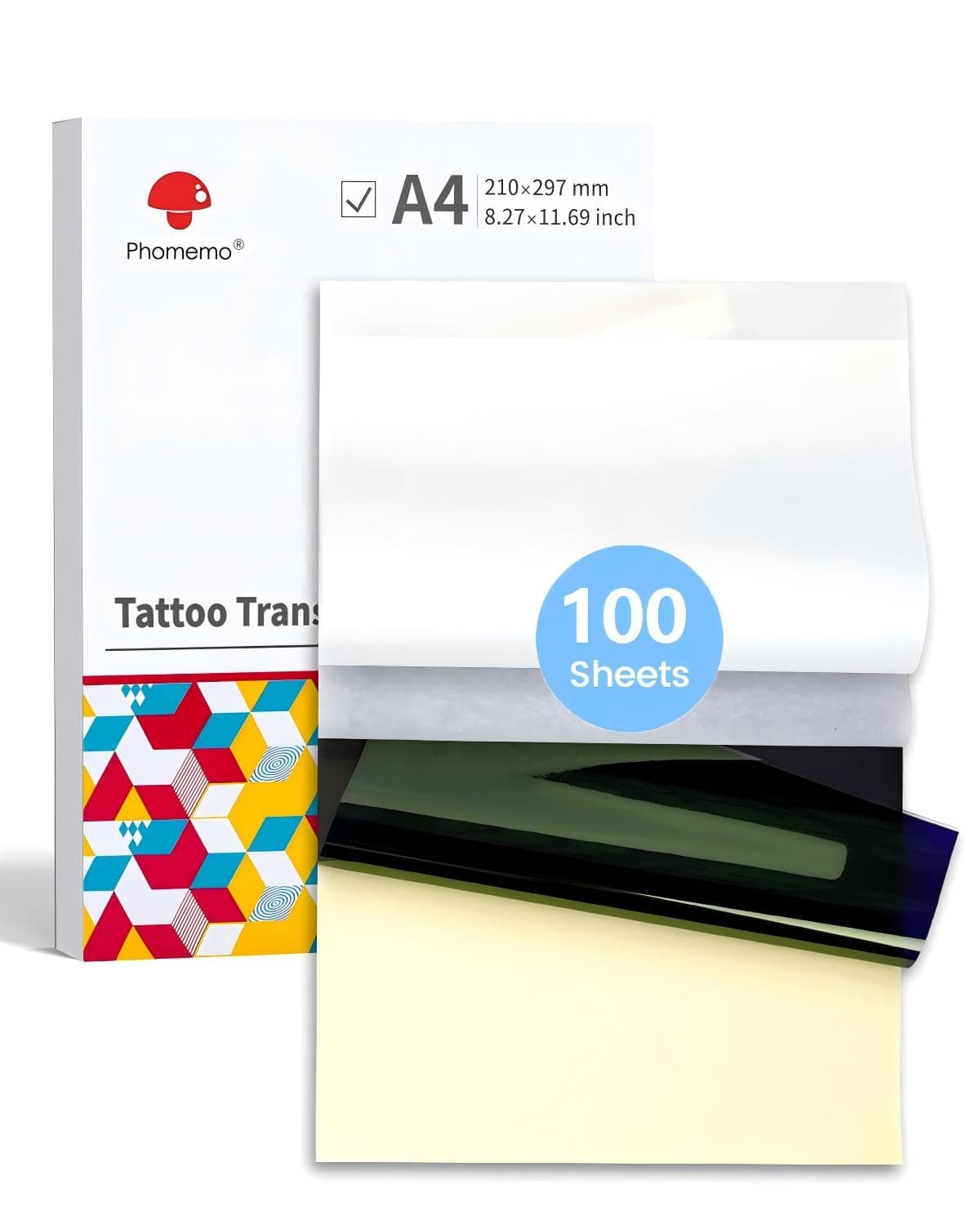 Phomemo Tattoo Transfer Paper - 100 Sheets A4 Size, Thermal Stencil Paper for Tattoo Transfer Kits - Personal & Commercial Use, DIY Tattooing Tracing Paper for M08F Printers & Tattoo Supplies