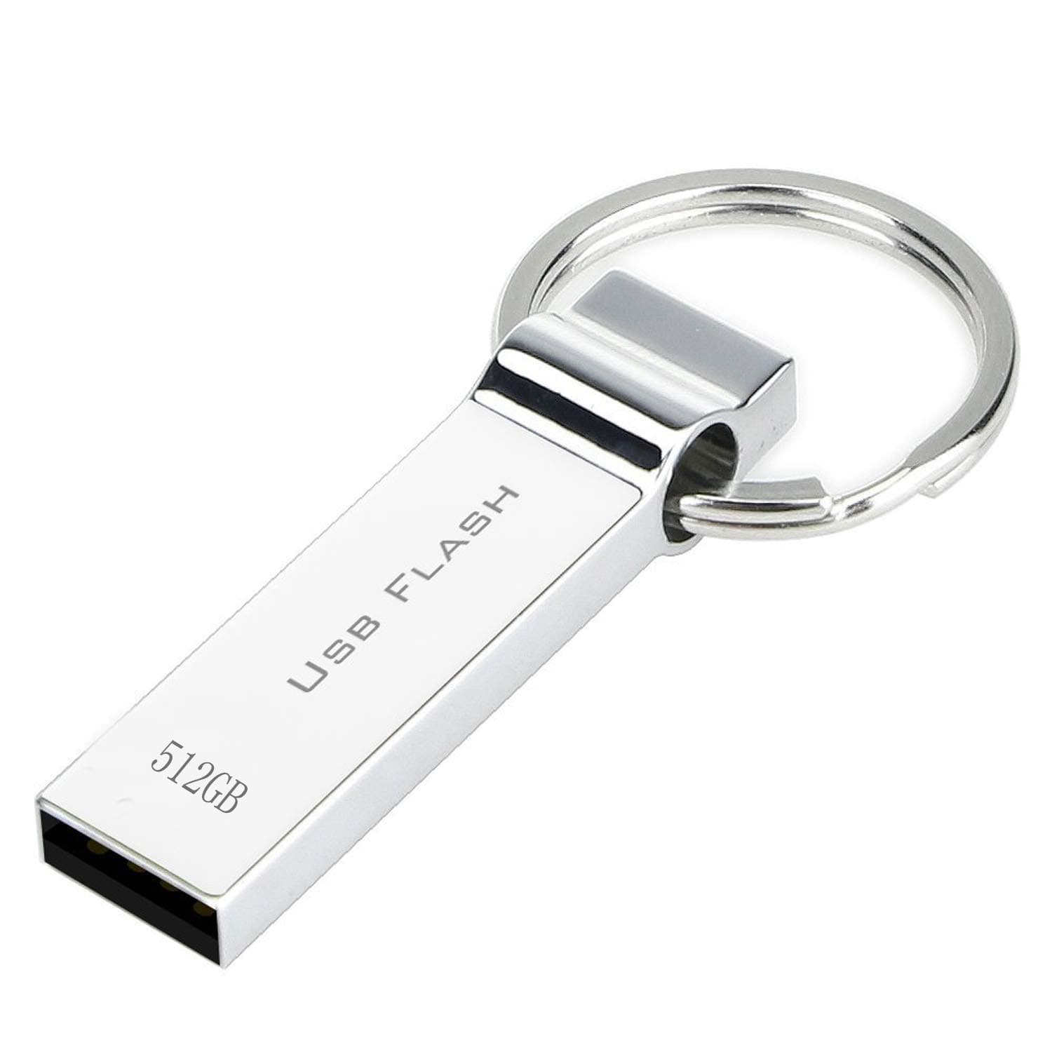 Waterproof 512GB USB Flash Drive Pen Drive Memory USB Stick with Keychain (Silver)