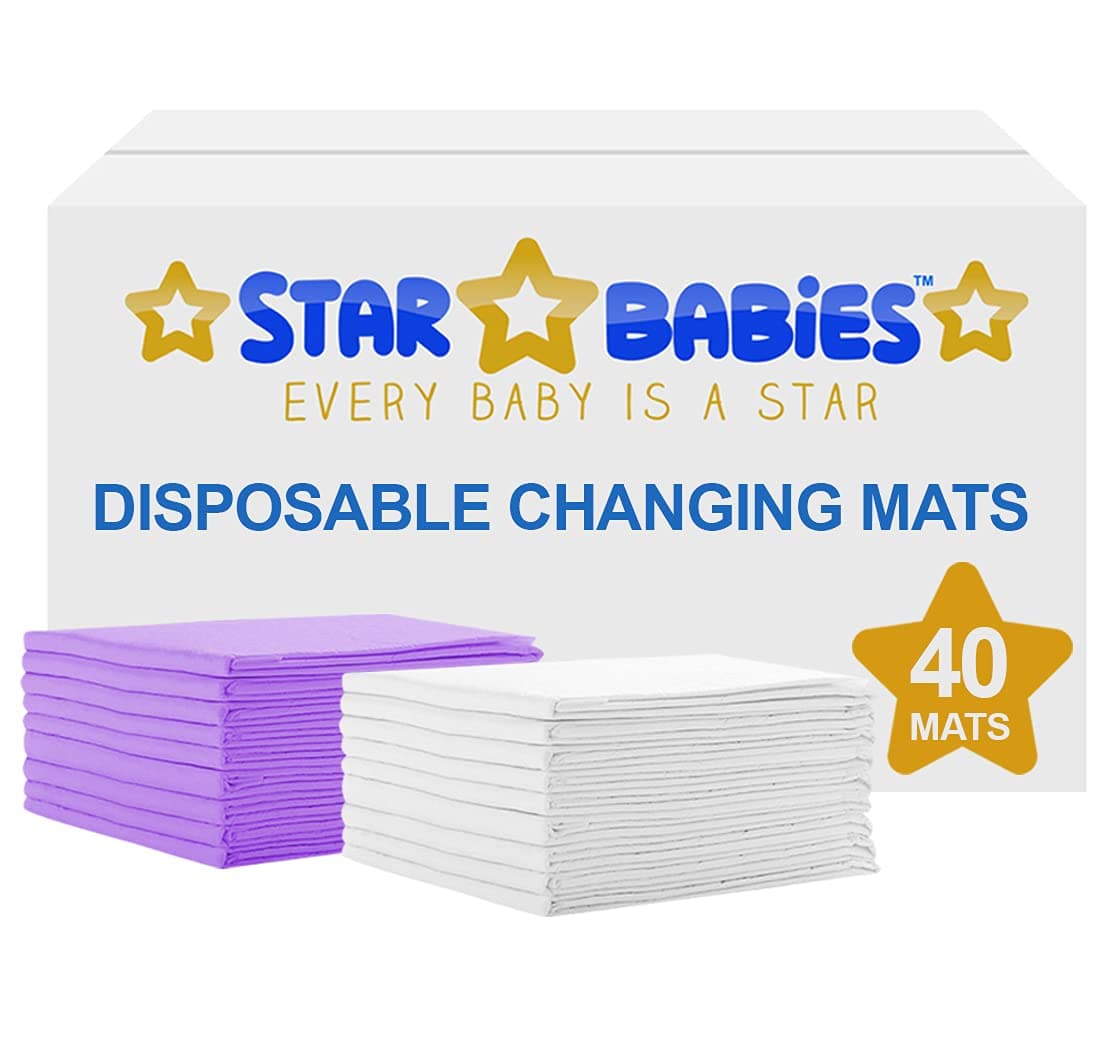 Star Babies Disposable changing mat 20 White, 20 Lavender, Pack of 40