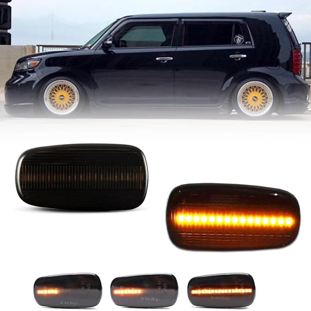 Sequential LED Turn Signal Lights for 2004 2005 2006 Scion XA XB, Scion Smoked Lens Front Bumper Side Marker Lights, Scion Amber LED Side Marker Turn Signal Indicator Lamps, 2 PCS