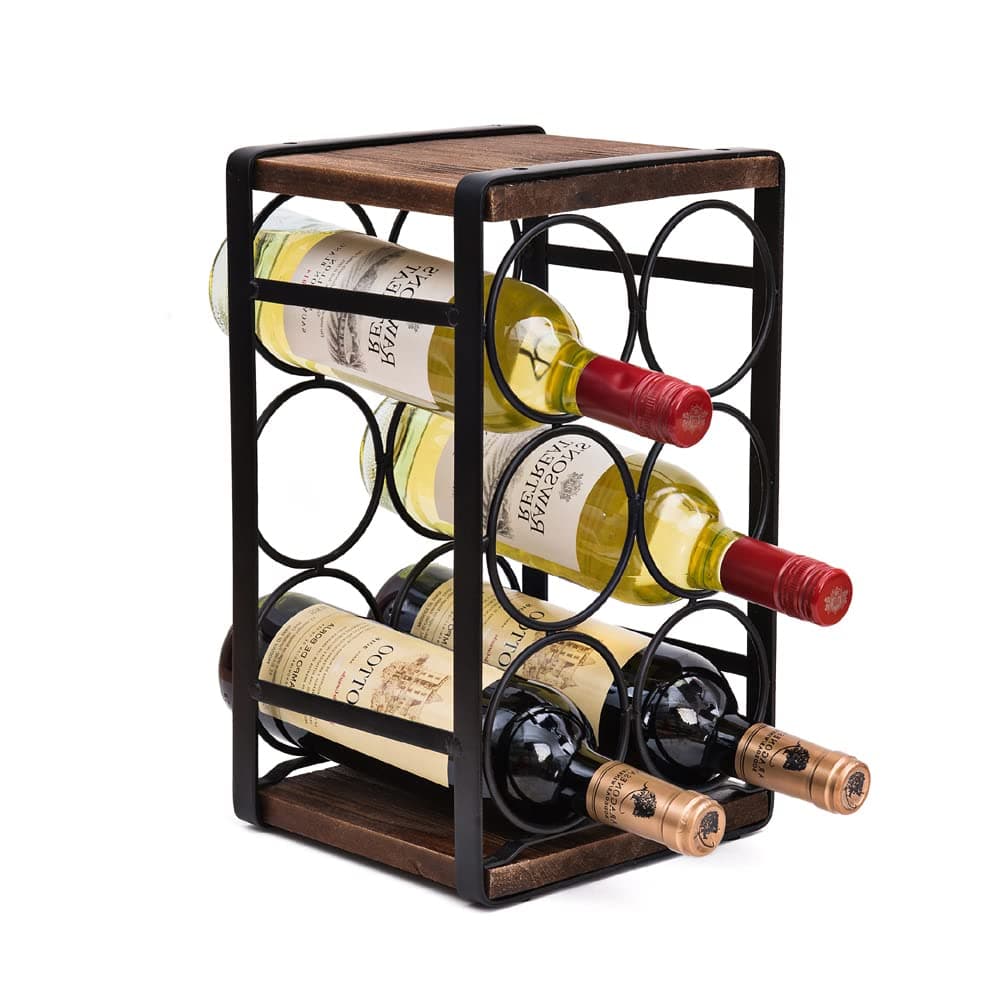 Rustic Wood Countertop Wine Rack 6 Bottles No Need Assembly Brown