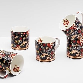 GOLDEN QUEEN'S Bone China Handcrafted Floral Tea Cups - Set Of 6 | Microwave Safe | Perfect For Daily Use, Elevate Your Tea And Coffee Experience - Enchanted Night Garden, 200 Ml