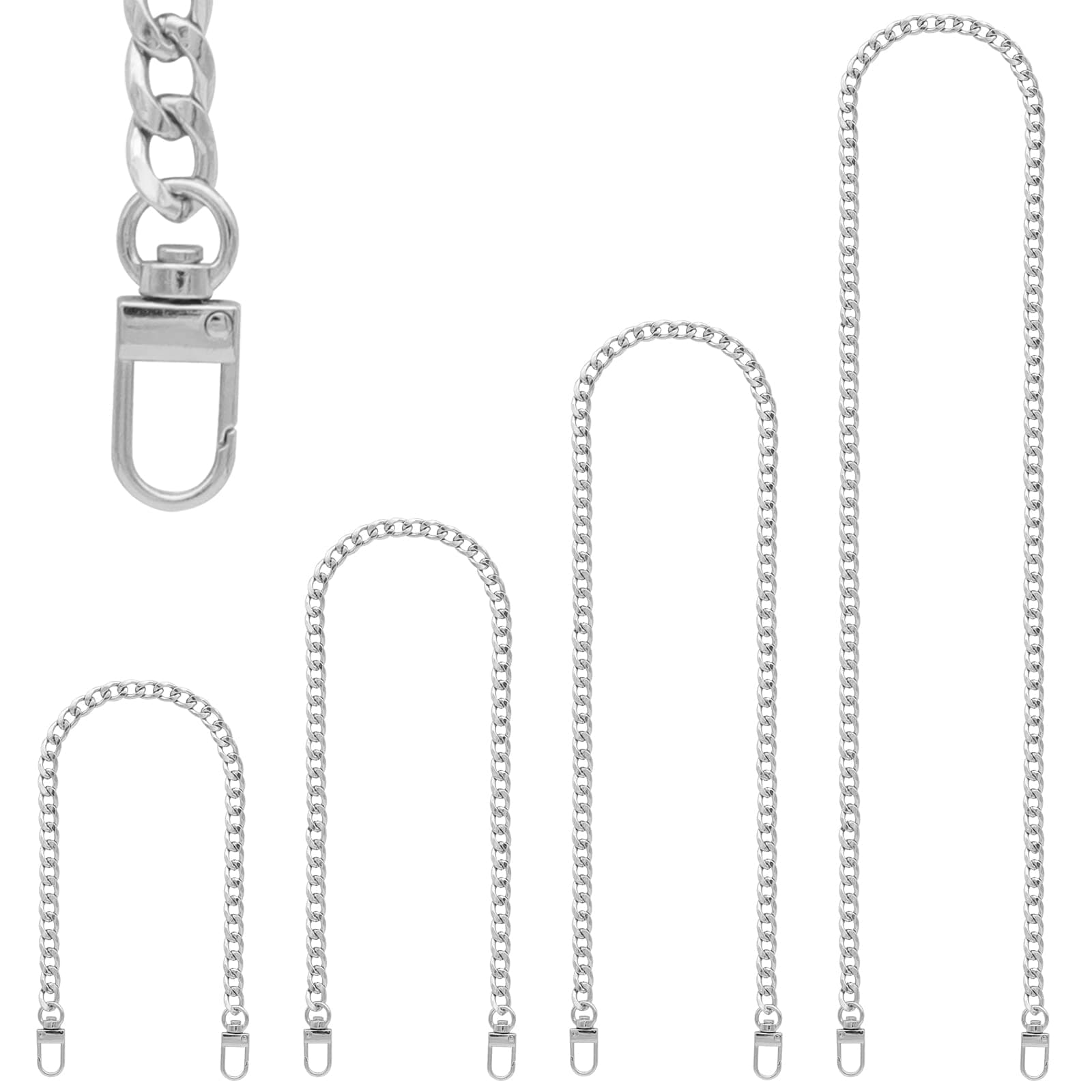 RAPUDA Purse Chain Strap, 4 Pieces Different Sizes Bag Chain Strap, Metal Chain Straps for DIY Purse Handbag Shoulder Crossbody Bag (15.4 Inch, 23.6 Inch, 31.4 Inch, 47.2 Inch) Silver