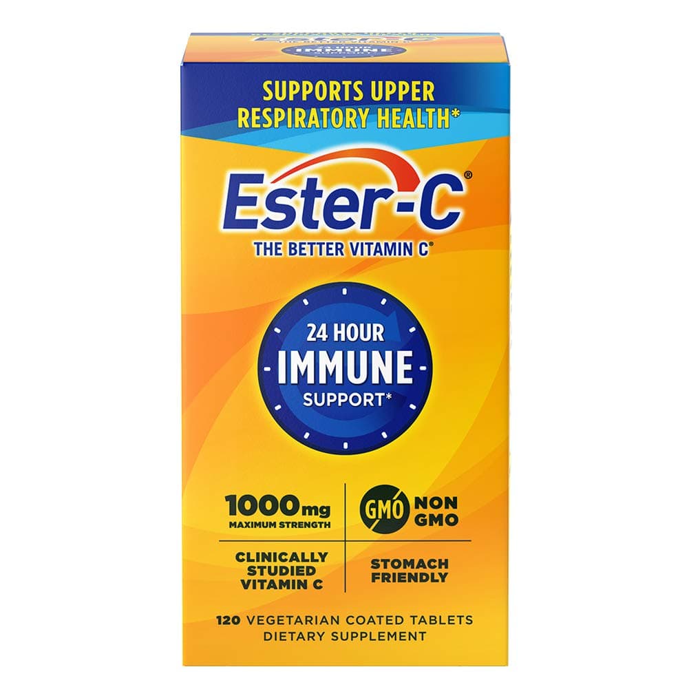 Ester-C Vitamin C 1000 mg Coated Tablets, 120 Count, Immune System Booster, Stomach-Friendly Supplement, Gluten-Free
