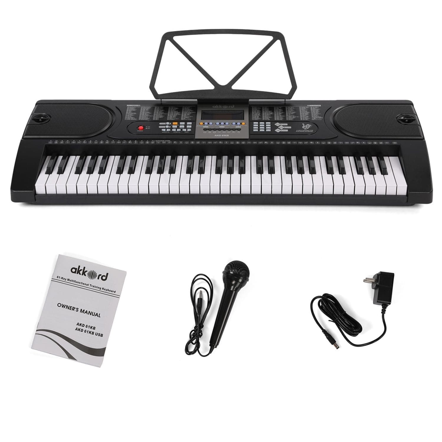 Akkord AKD 61KB 61-Key Octave Electronic Keyboard with adapter- LED Display | Mic |Music Sheet Stand | 255 Rhythms | 255 Timbres | 24 Demos