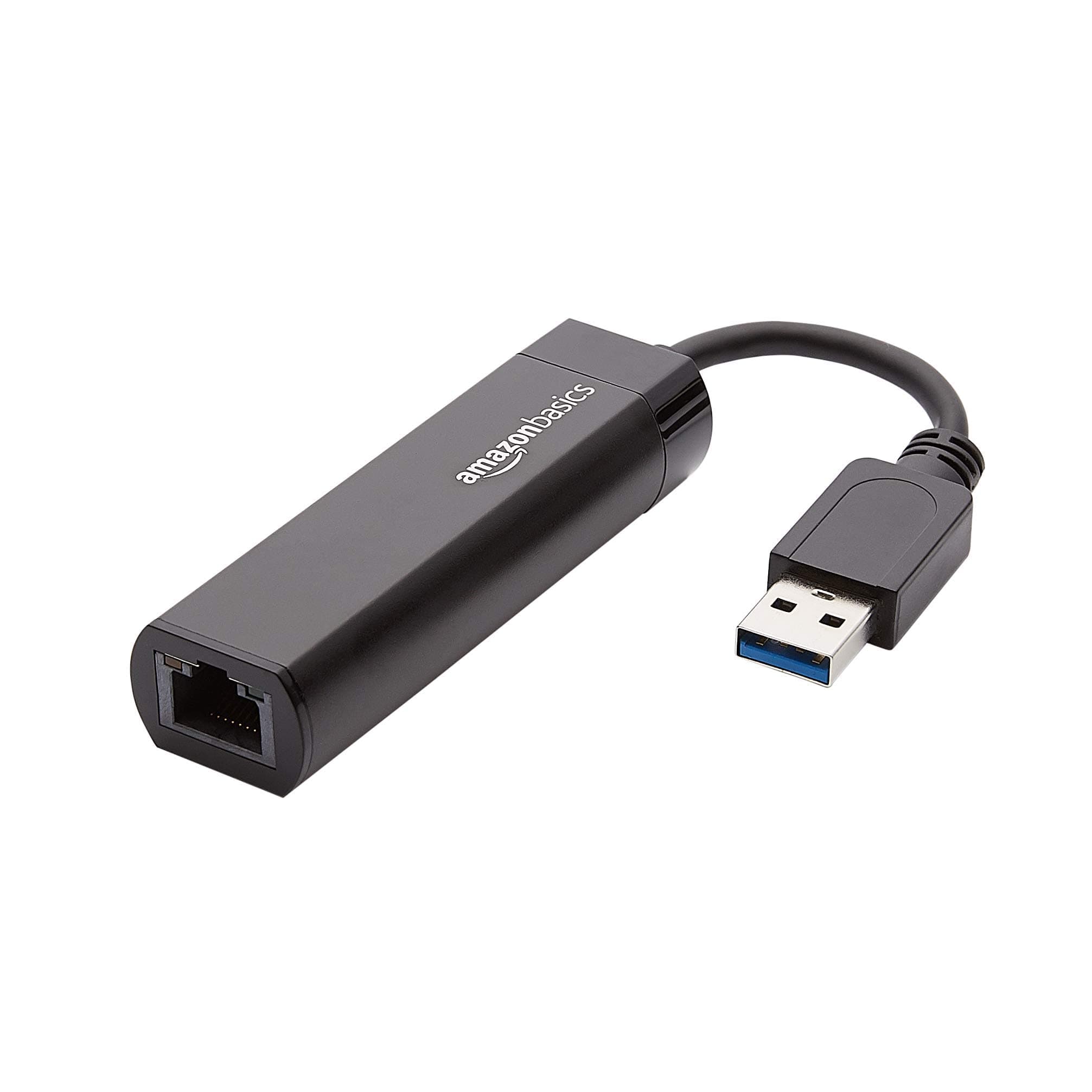 Amazon Basics USB 3.0 to 10/100/1000 Gigabit Ethernet Internet Adapter, Black, 1-Pack