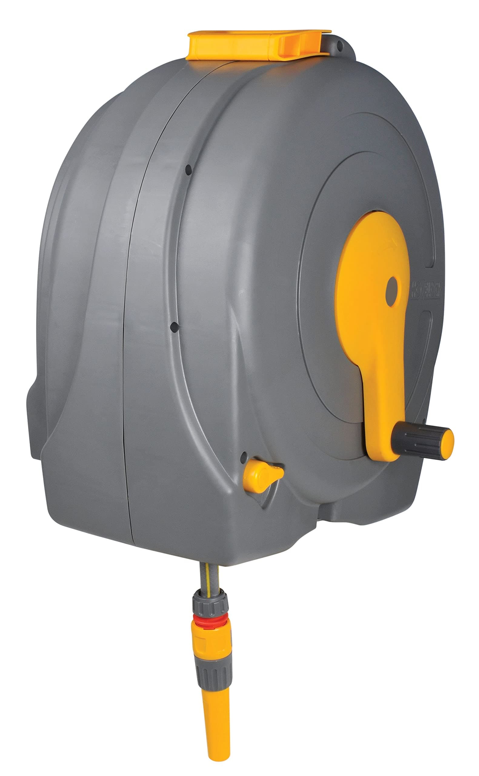Hozelock Wall Mounted Quick Reel 40 m - Easy to roll up with integrated hose guide system, supplied with hose guide, assembled and ready to use, 2496, multi-coloured