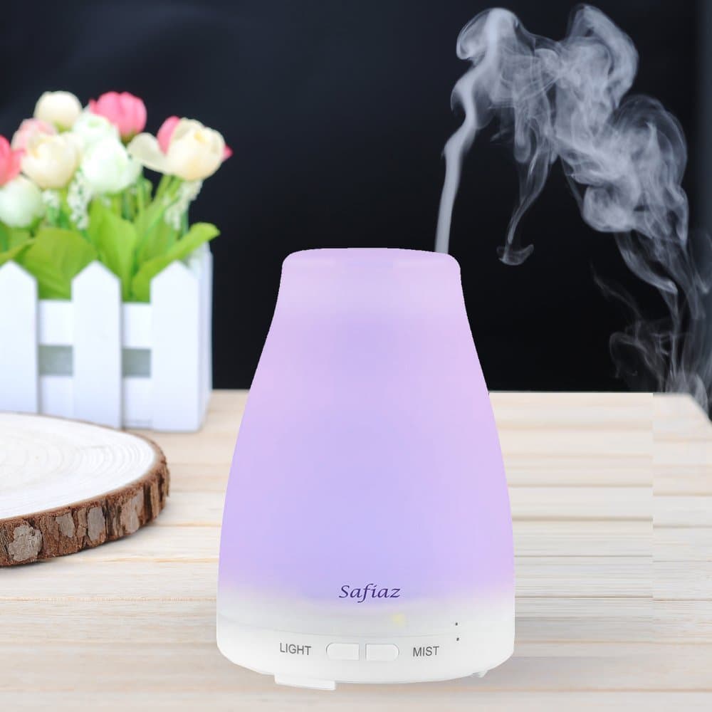 Essential Oil Diffuser, By Safiaz 100ml Aromatherapy Ultrasonic Cool Mist, Humidifier with Special 7 Color Changing LED Lights.