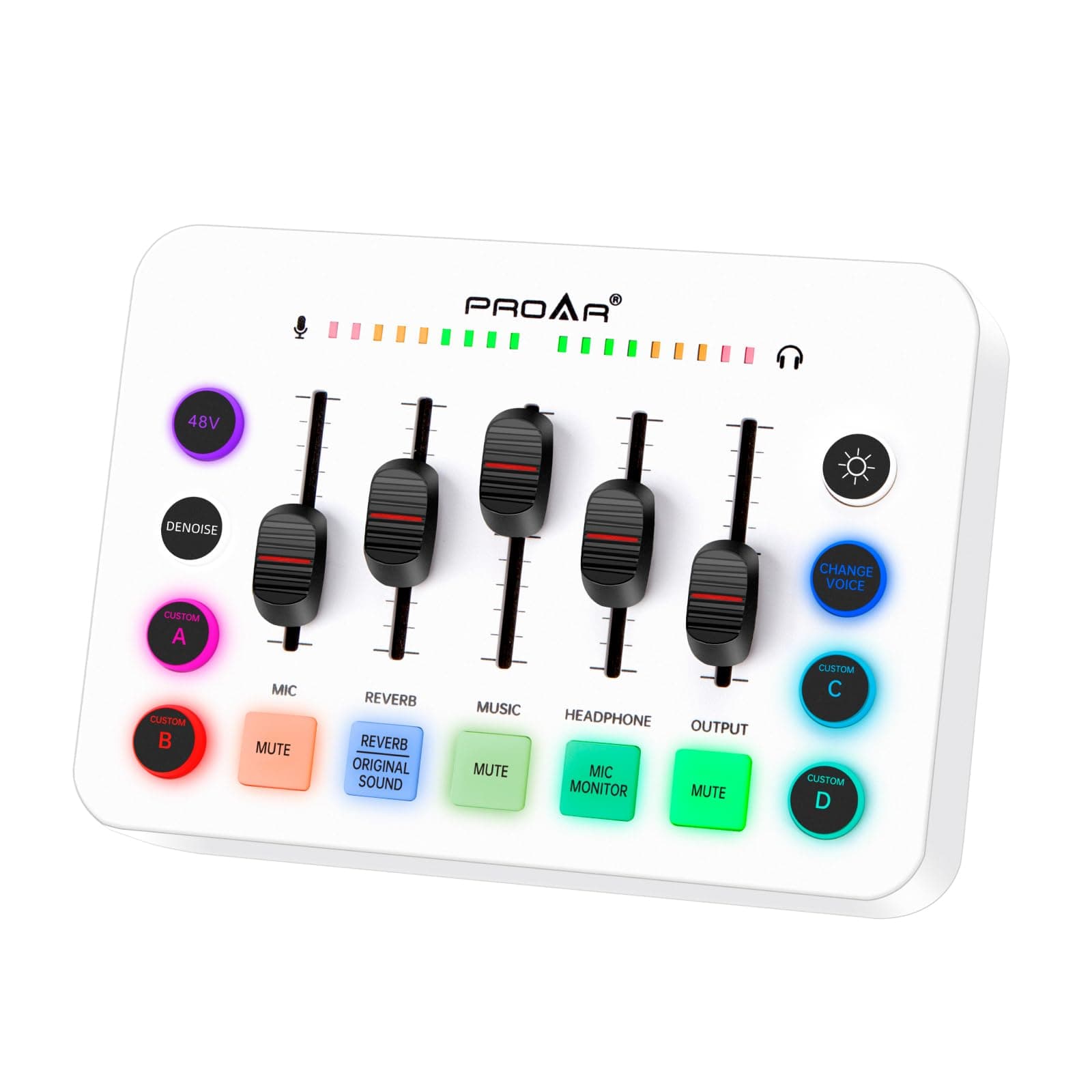 PROAR Gaming Audio Mixer, Live Streaming Sound Card RGB PC DJ Mixer with Individual Control, 48V Phantom Power, Sound Board Audio Interface for PC Phone, Podcast Equipment Bundle for Recording Youtube