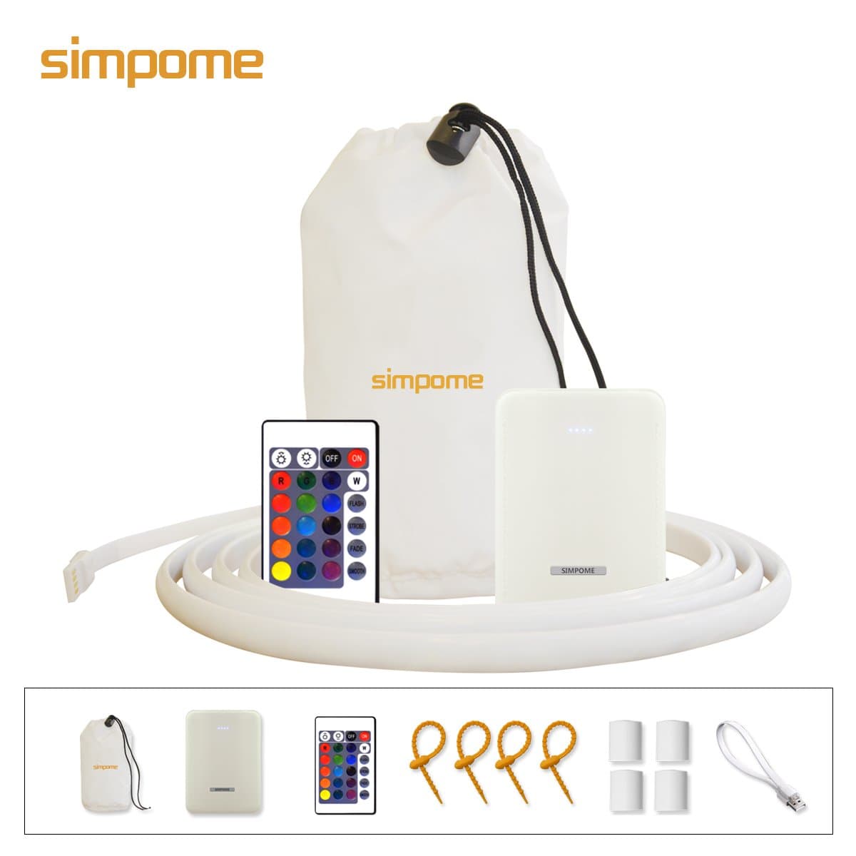 Simpome Multi Colour Portable Waterproof USB LED Strip Light with 6000 mAh Powerbank for Night Riding, Generic Lantern, Emergency Lighting, RGB, 1.8 Meter