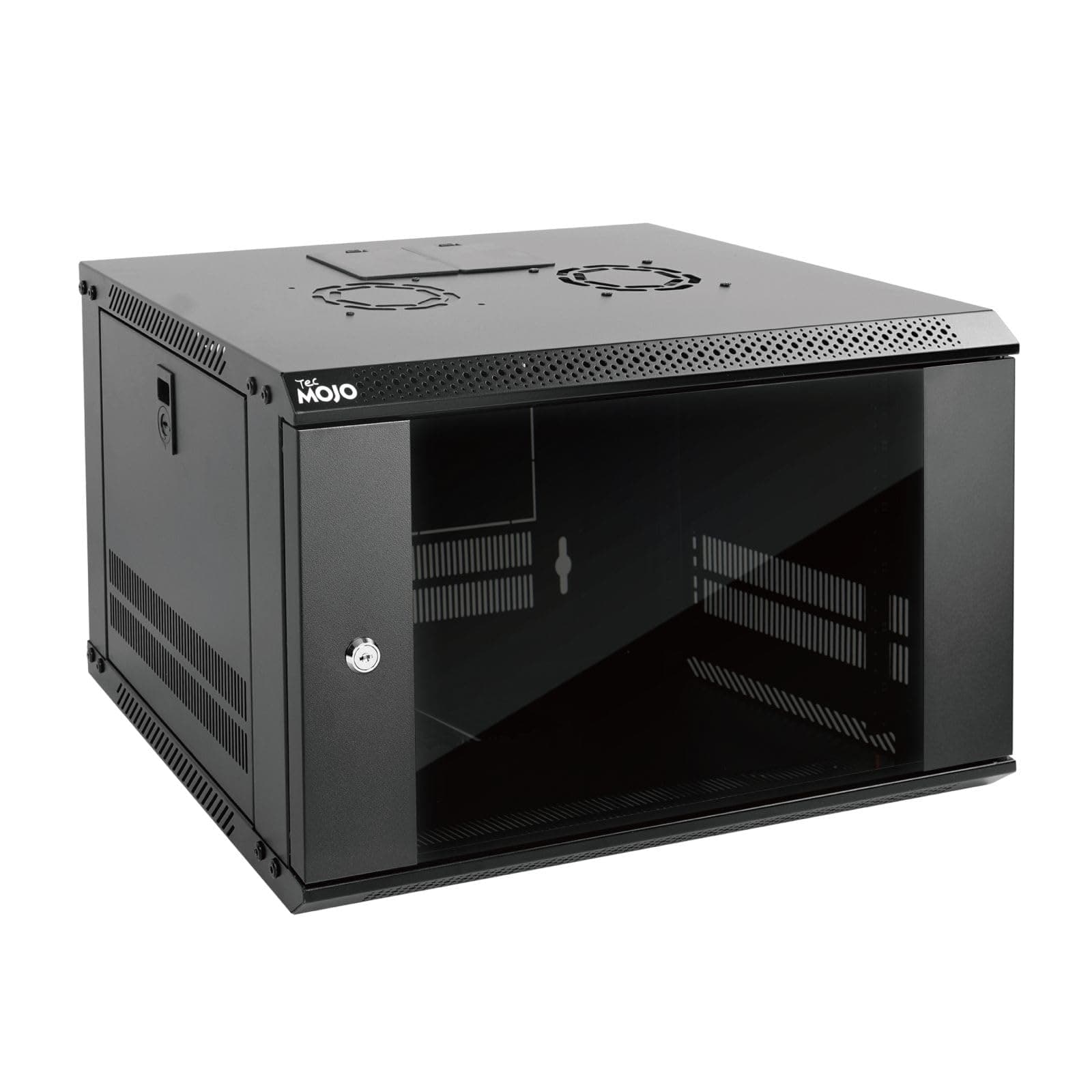 6U Wall Mount Server Cabinet IT Network Rack Enclosure by Tecmojo, Lockable Glass Door and Side Panels, 450mm Deep, Black Computer/Electronics Equipment Data Rack
