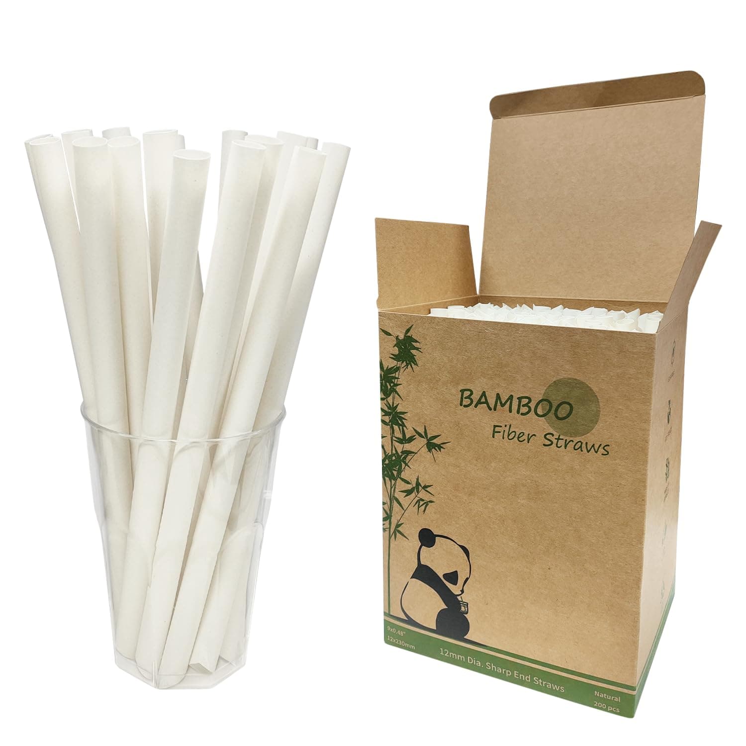 Biodegradable Bamboo Boba Straws 200 Counts - 0.5" Extra Wide Bamboo Fiber Straws Jumbo Straws for Smoothie Bubble Tea Hot & Cold Drinking, Disposable and Eco Friendly