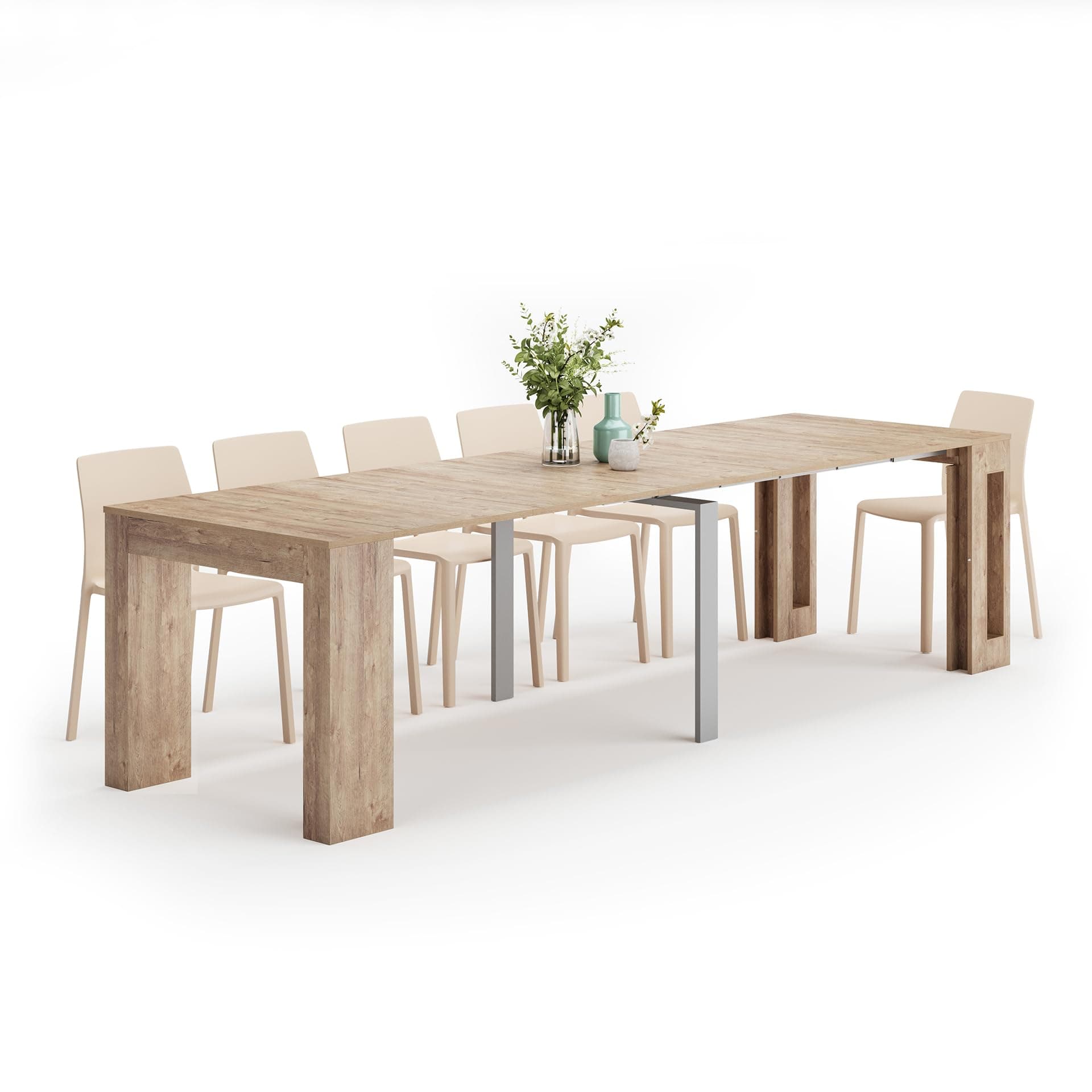 Mobili Fiver, Easy, Extendable Console Table with Extension Leaves Holder, 17.7(120.1) x35.4 in, Oak, for 4-12 People, Space Saving Dining Table for Entrance, Living Room, Italian Furniture