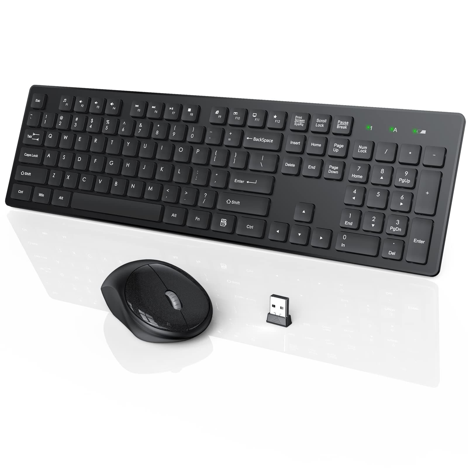 WisFoxWireless Keyboard and Mouse, Full-Size Wireless Mouse and Keyboard Combo,2.4GHz Silent USB Wireless Keyboard Mouse Combo for PC Desktops Computer, Laptops, Windows