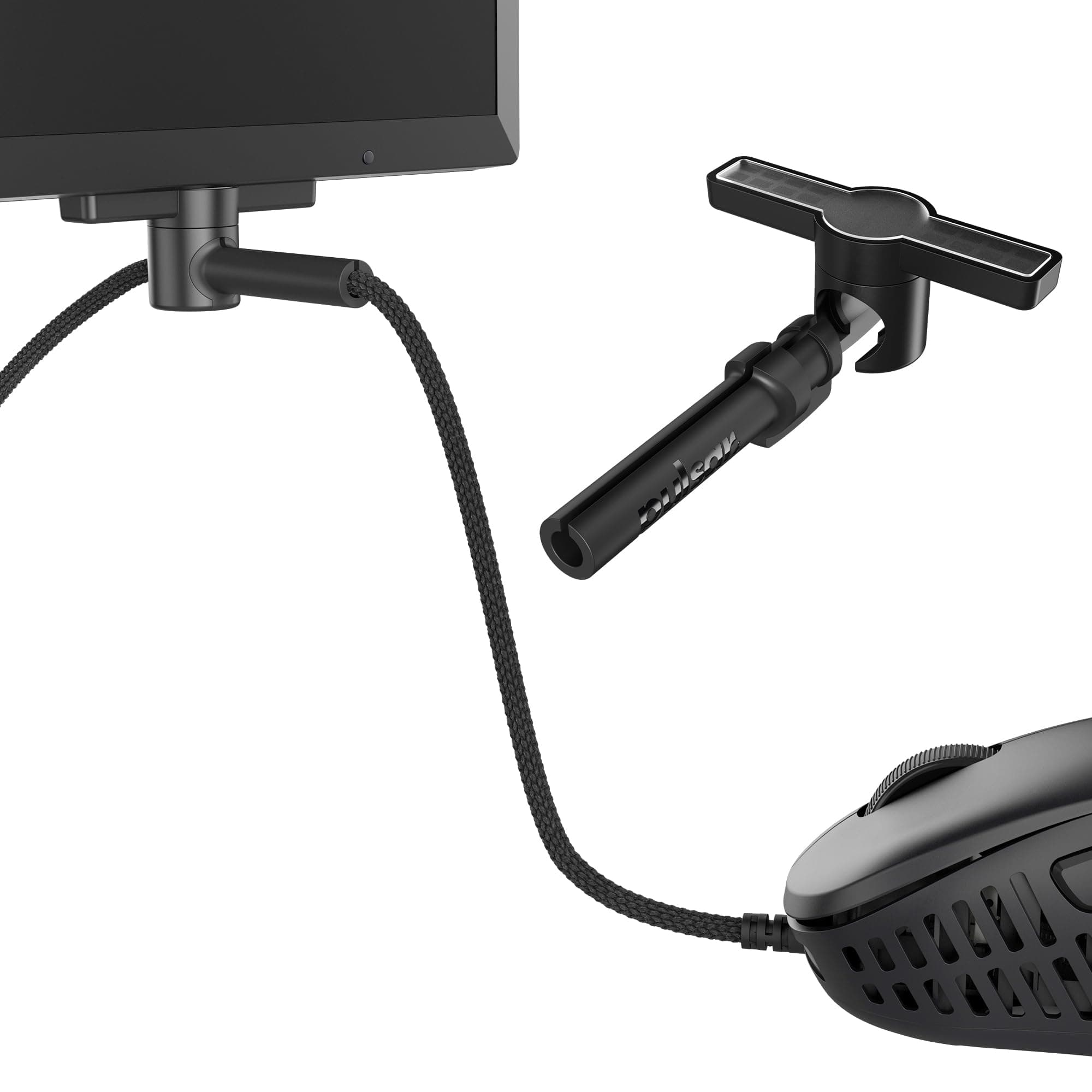 Micro Bungee ES : Drag-Free Wired Mouse Support - Free Motion on Your Desk - Super Compact Size - Attach it to Your Monitor - Get More Space (Single Pack)