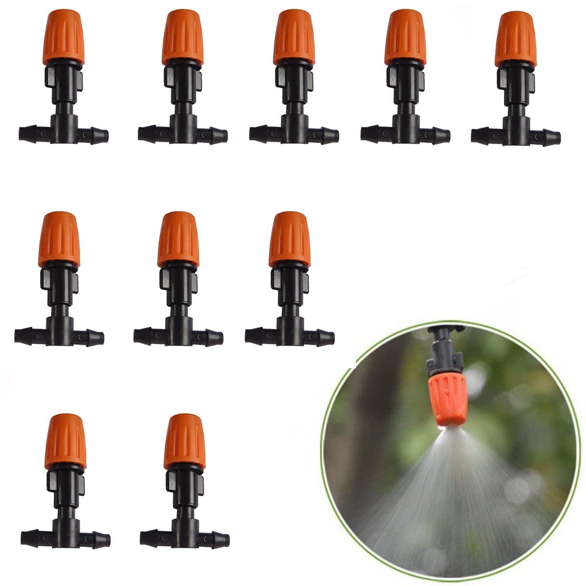 Daycount® Pack of 10 Automatic Watering Mini Adjustable Atomizing nozzle Irrigation Drippers 360 Degree Emitter Drip System Orange Nozzle
