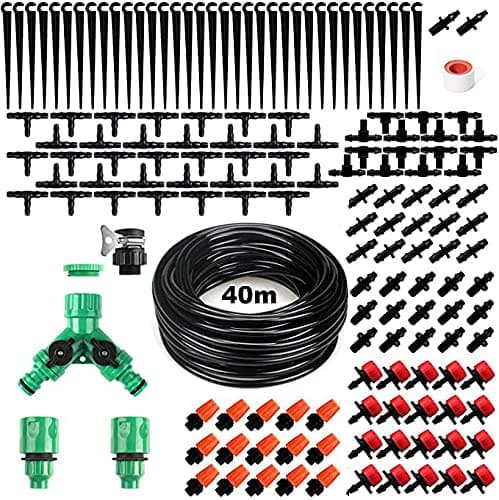 Quate 158 PCS Irrigation System Kit, 40M Micro Drip Watering System with Adjustable Nozzle Sprinkler Sprayer and Dripper Automatic for Greenhouse, Lawn, Patio, Landscape, Flower Bed, Terrace Plants