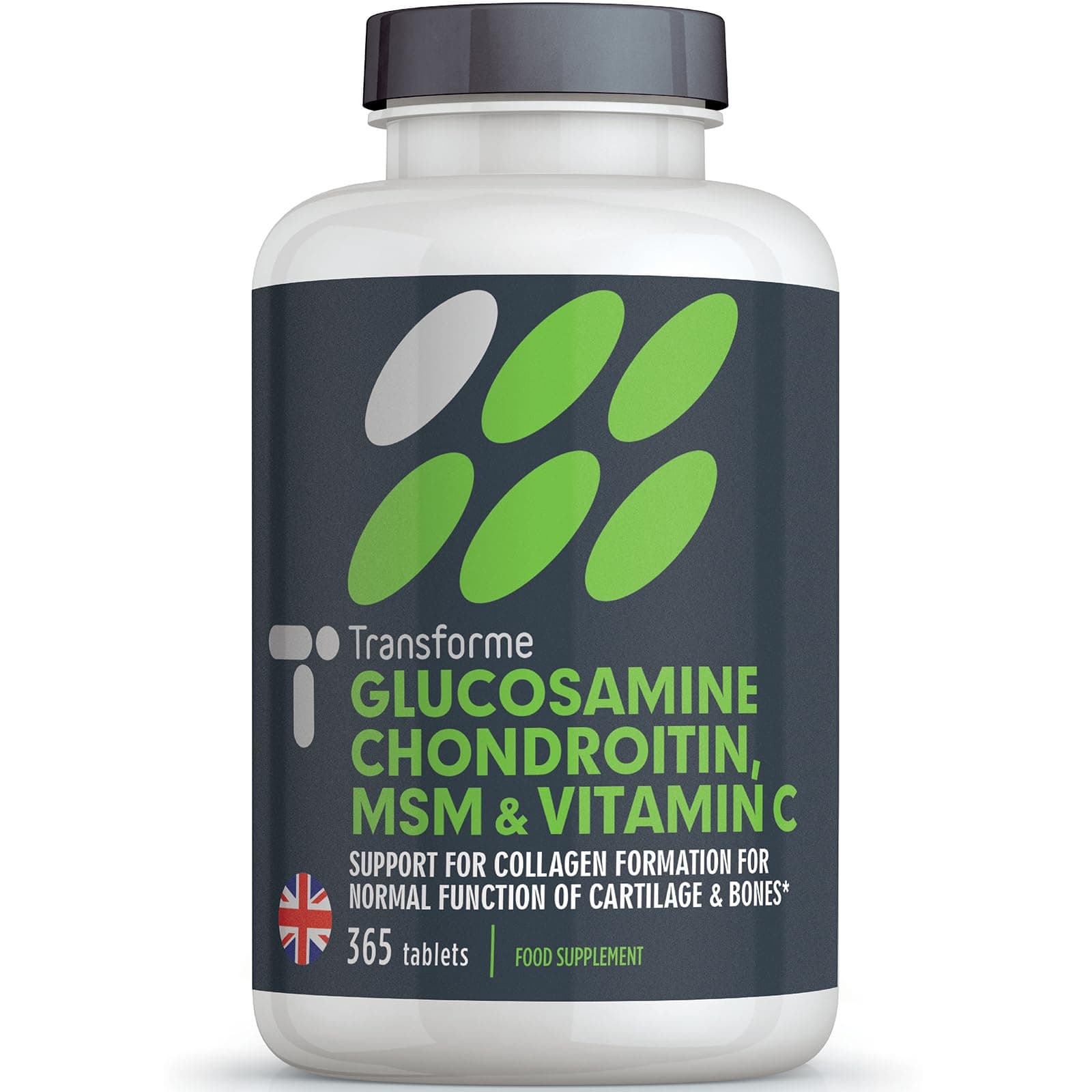 Glucosamine Chondroitin MSM Vitamin C, 365 Tablets, High Strength Complex, Up to 1 Year Supply, Easy to Swallow, UK Made
