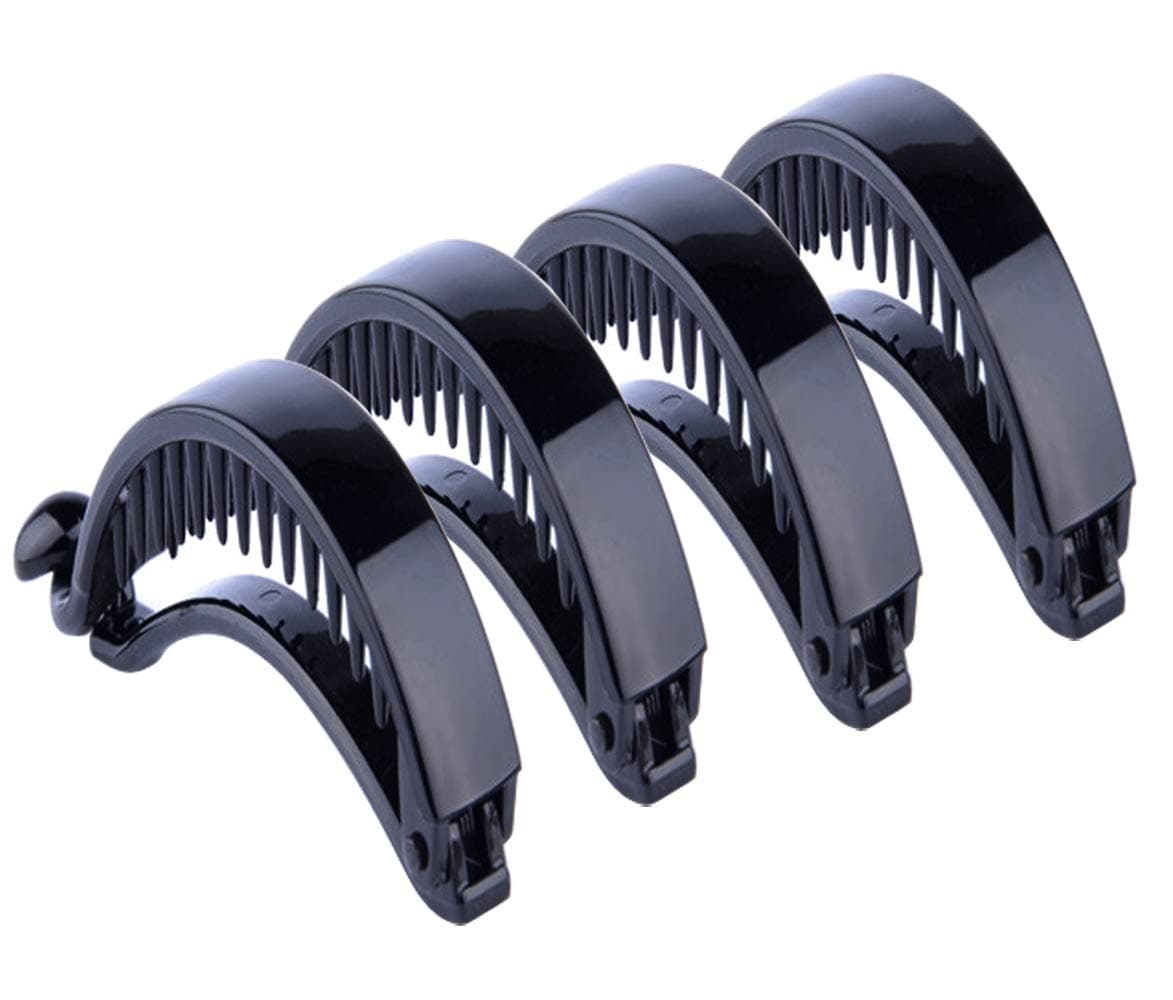 4 Pack Black Plastic Ponytail Holder Plating Spring Hair Grip Hair Clips Pony Tail Holder Tiny Teeth Inside Slide Clips for Fine Hair