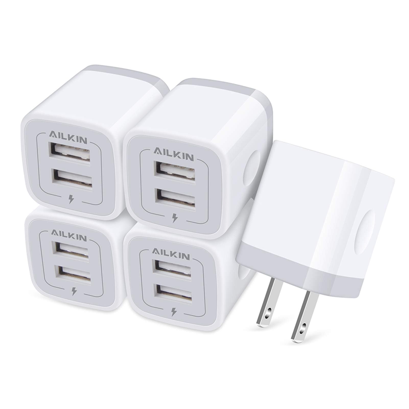 【5Pcs】 USB Plug, Wall Charger Fast Charging Block, Power Adapter Cube 2 Port Charge Travel Brick Cell Quick Chargers Box cargador for iPhone 17 16e 16 Pro Max 15 14 13 12 SE 11Pro Max Samsung Galaxy
