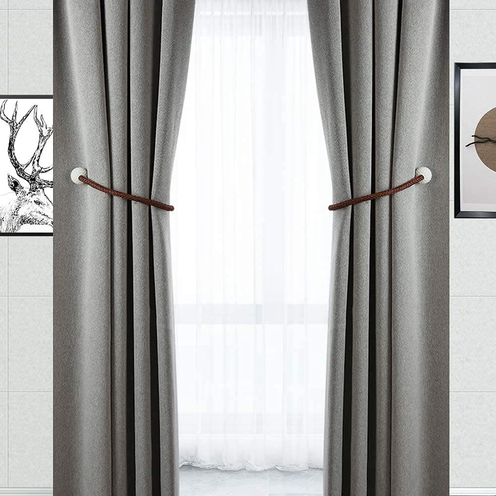 Home Cloud Magnetic Curtain Tiebacks Convenient Drape Tie Backs - Pearl Decorative Rope Holdback Holder for Window Drapries Color Brown (1pair 2 pcs)