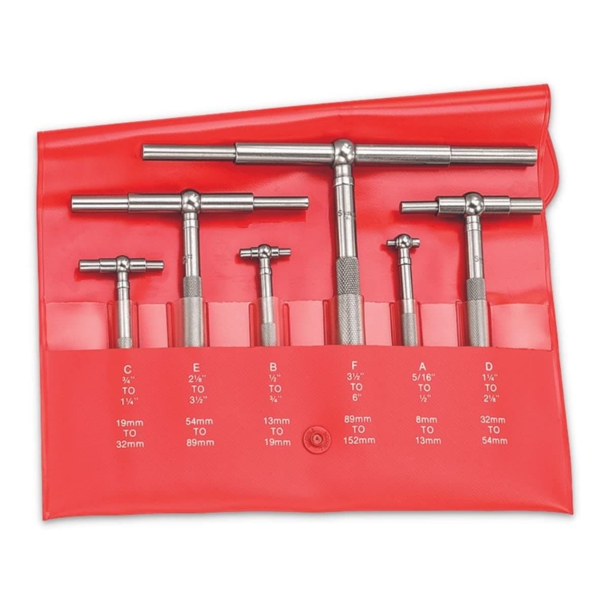 Telescoping Gage Set, Self-Centering with Two Arms - for Determining True Size of Holes, Slots, Recesses - 5/16" - 6" Range, 2-3/8" - 3-1/4" Handle Length - S579HZ
