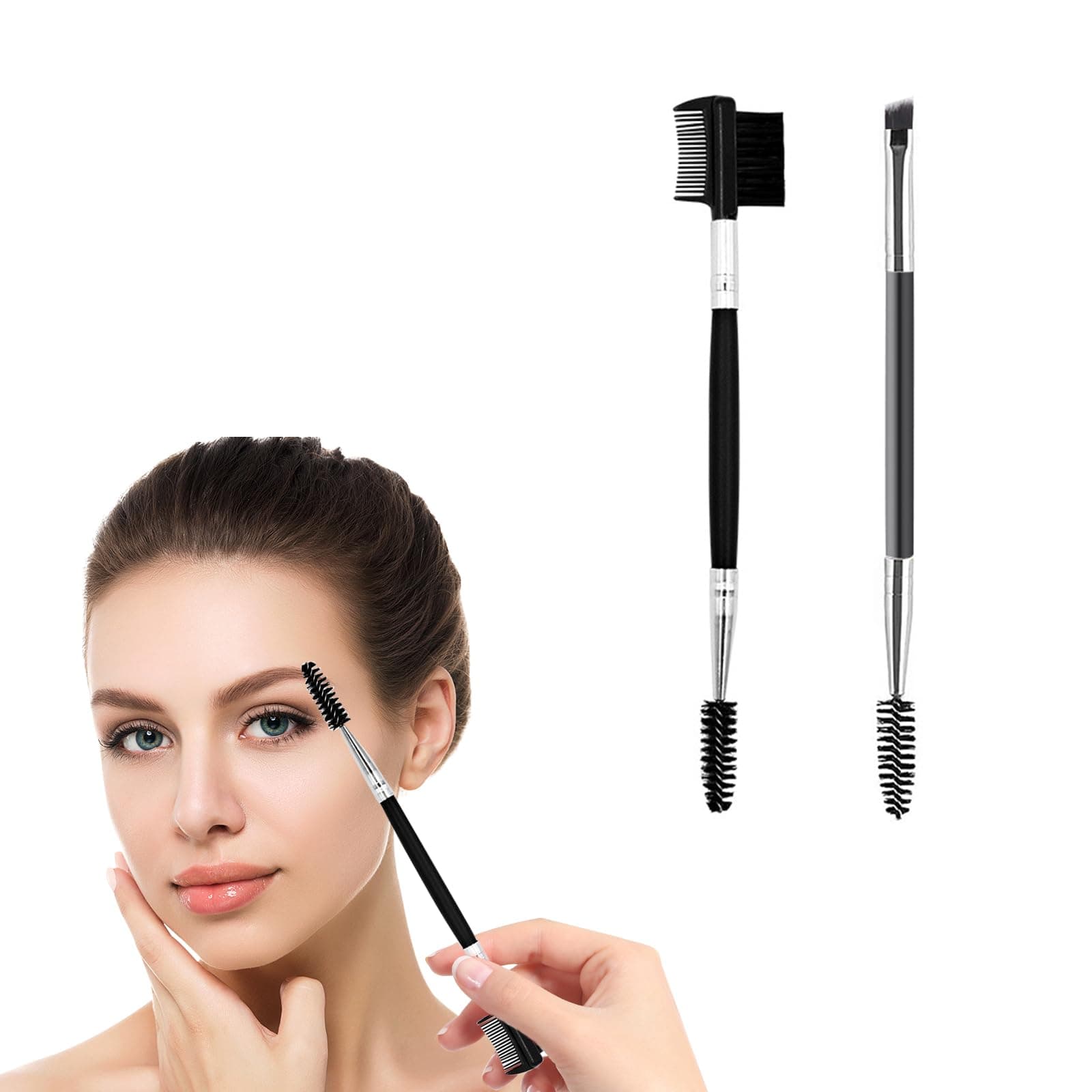 2 Pcs Eyebrow Brush and Comb Set Professional Angled Eye Brow Brush and Spoolie Brush Precision Application and Blending