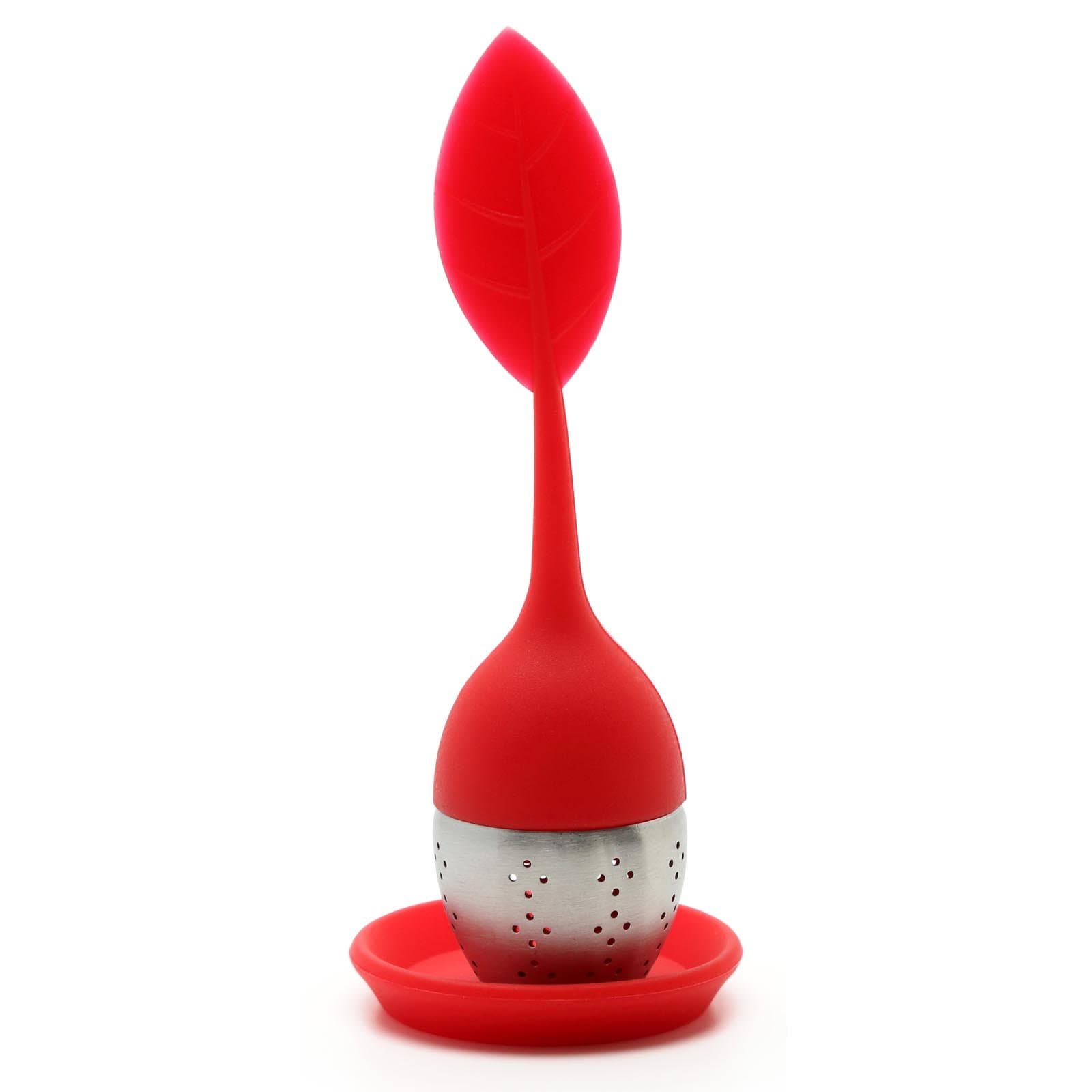 Red Silicone Tea Infuser Leaf Handle with Steel Ball