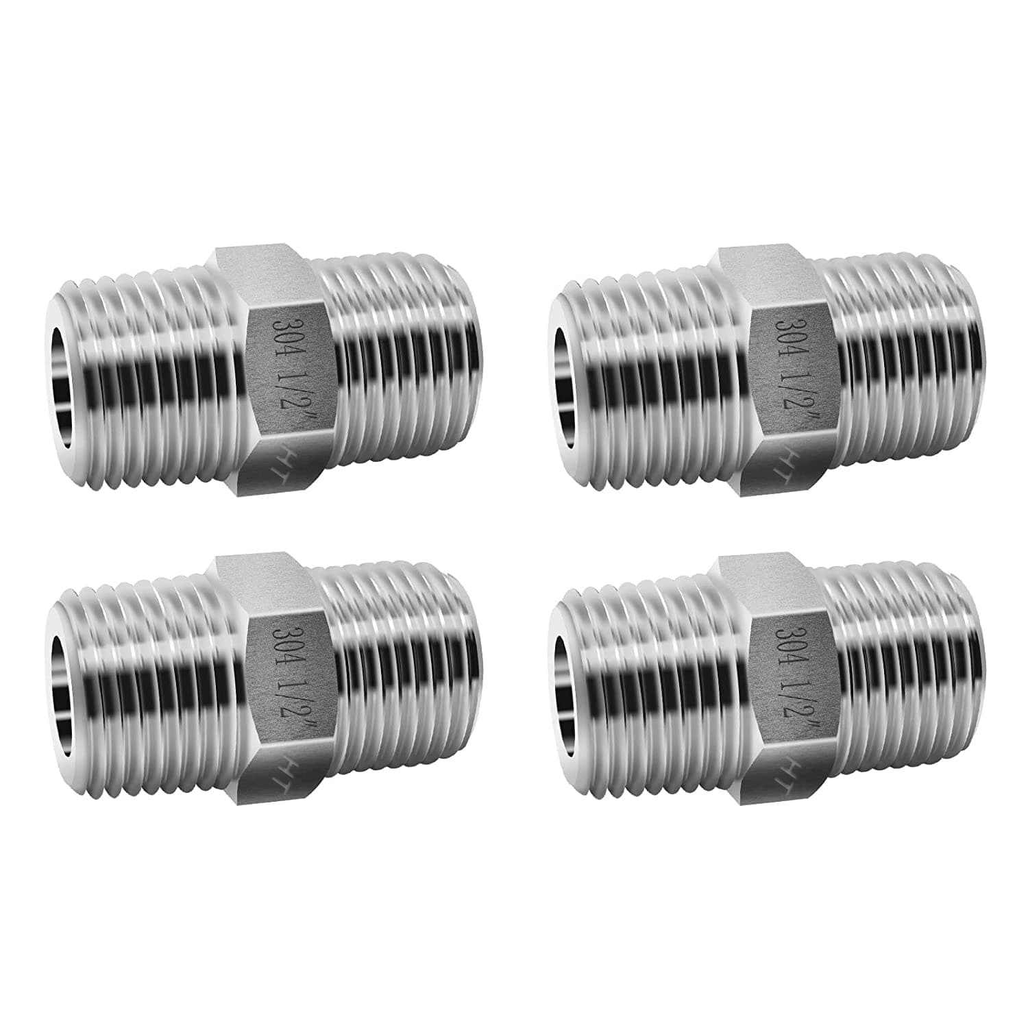 npt 1/2 stainless steel hex pipe fitting, 3/4 inch O.D. male thread cast adapter connects gas hose air line pvc water pipe, for valve shower faucet tube coupler extension.(4 pcs)