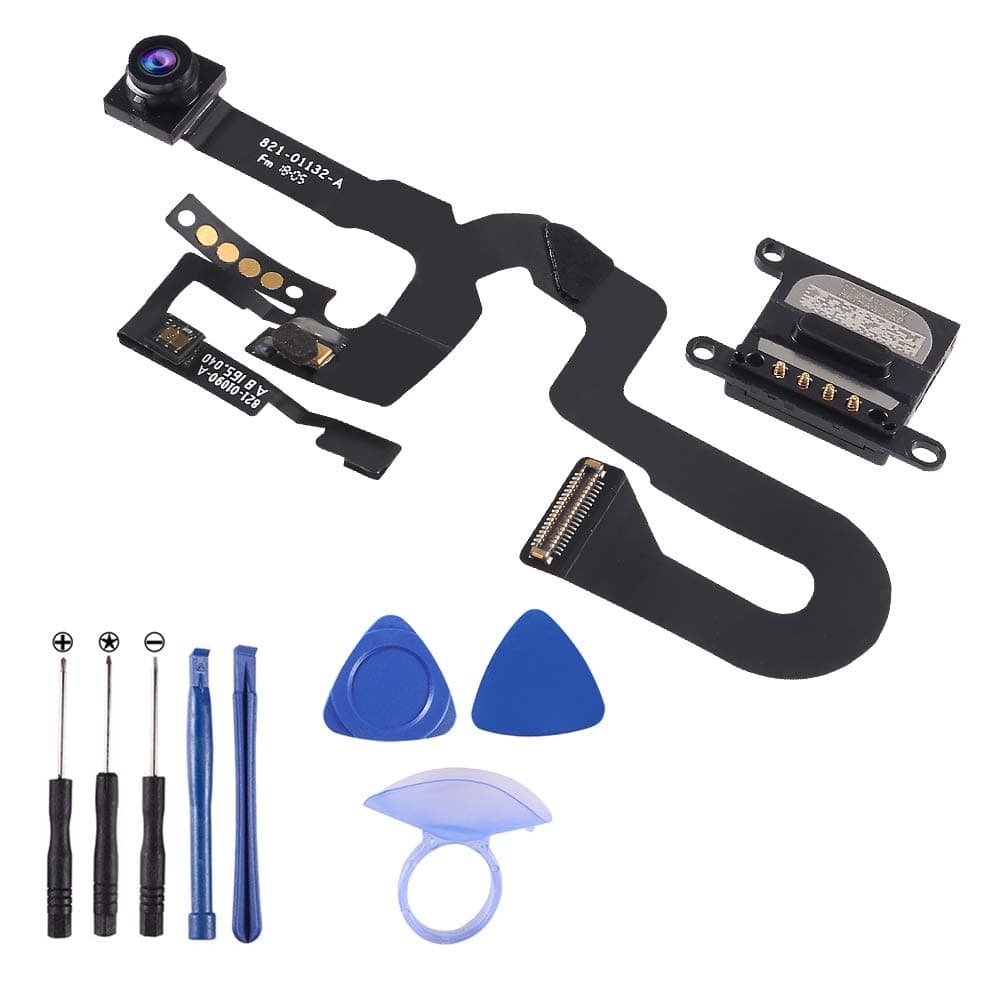 7MP Facing Front Camera Flex Cable W/Proximity Sensor Light Microphone Replacement Part + Earpiece Sound Replacement Compatible for iPhone 8 Plus 5.5" (All Carriers)