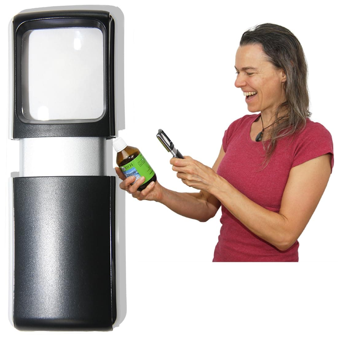 Small-Magnifying-Glass with LED-Light 3X Lighted-Pocket EasY Magnifier -Hand Held Lighted Magnify Glasses for Close Work Reading Books Pill Bottles; Mini Lens for Visually Impaired A Low Vision Aid