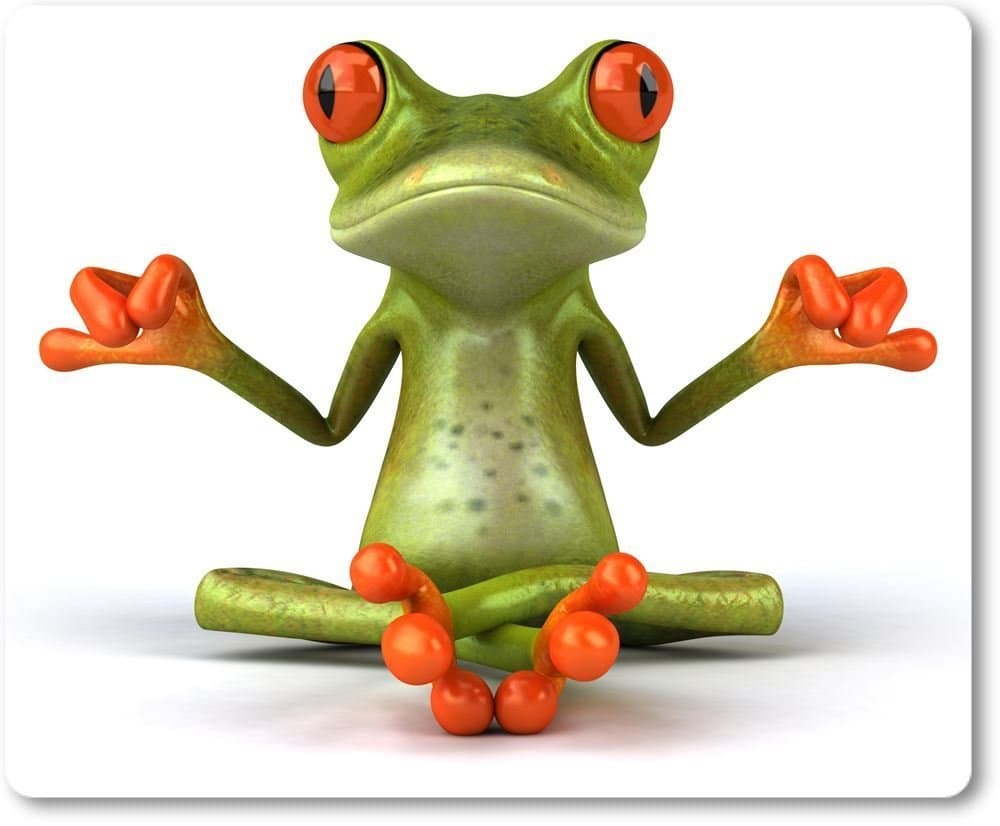 Fabric mouse mat rubber backed non-slip for all types of mice- 3D Motif Comic Frog Doing Yoga/Meditation [01]