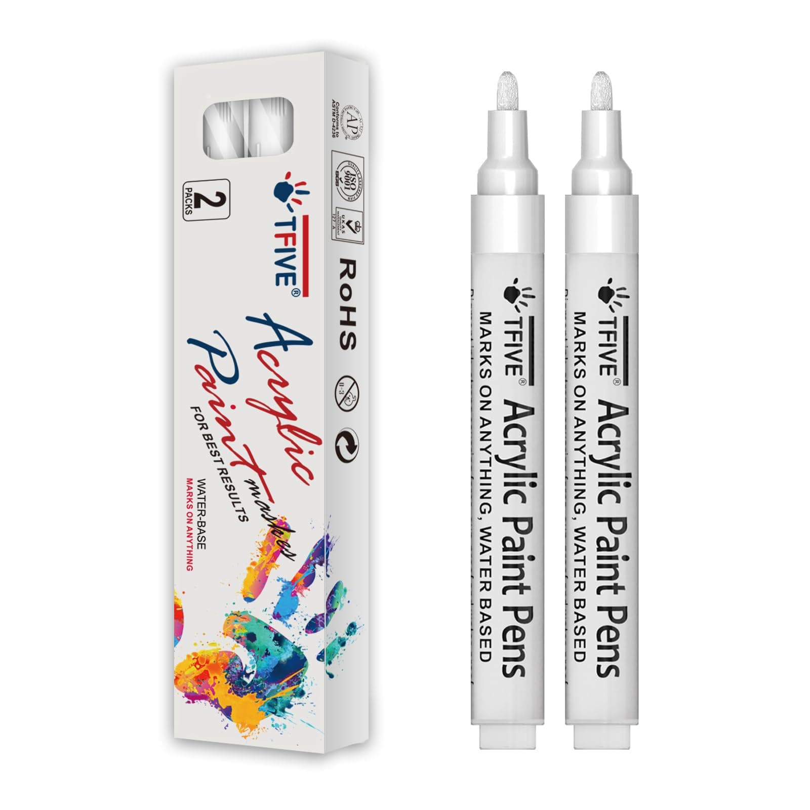 White Paint Marker Pens - 2 Pack Acrylic Permanent Marker, 2-3mm Medium Tip, Paint Pen for Art Projects, Drawing, Rock Painting, Ceramic, Glass, Wood, Plastic, Metal, Canvas DIY Crafts